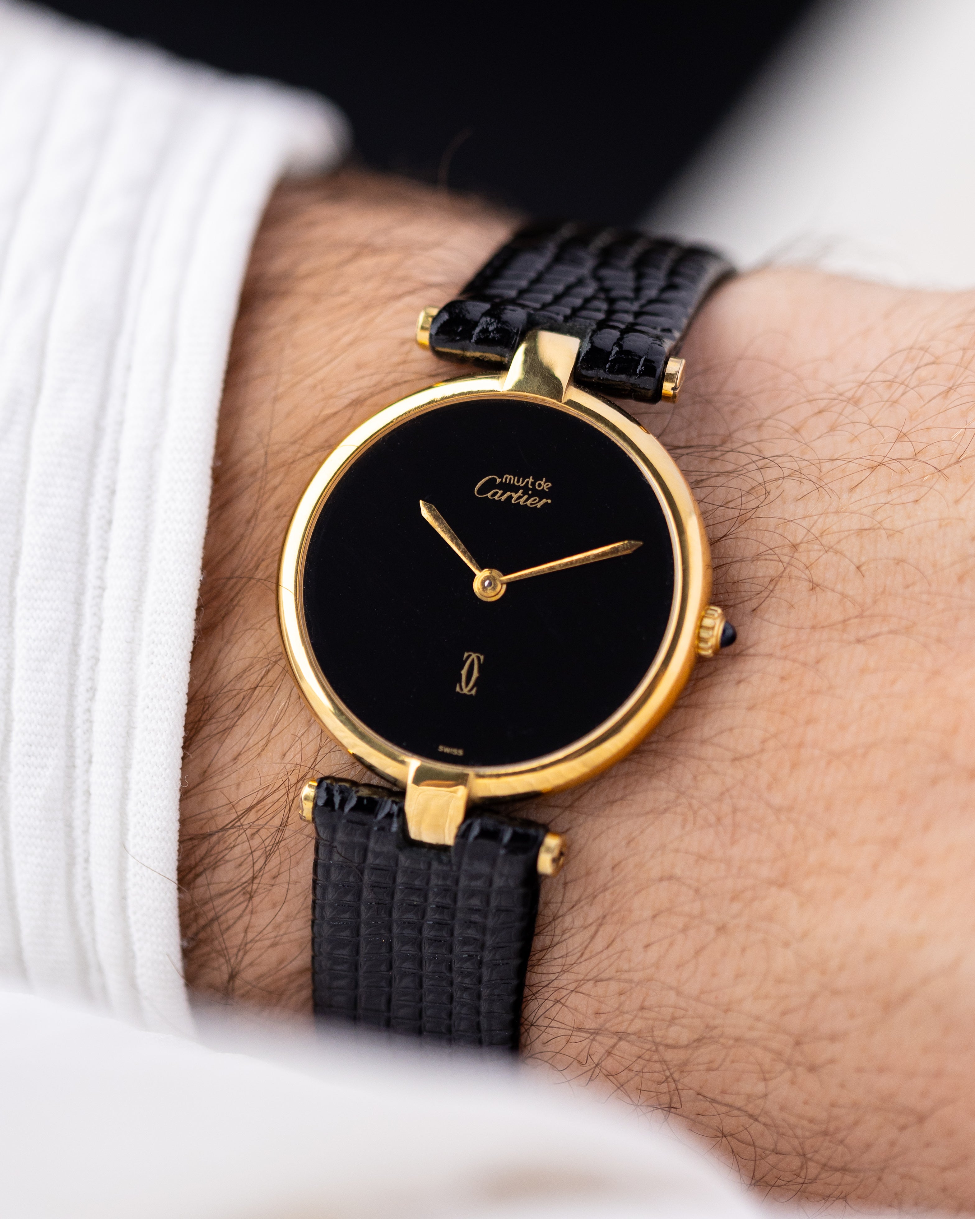 Vintage Must de Cartier Vendome Quartz, “Onyx” Style Black Dial, Swiss Made Unisex Watch - DuMarko