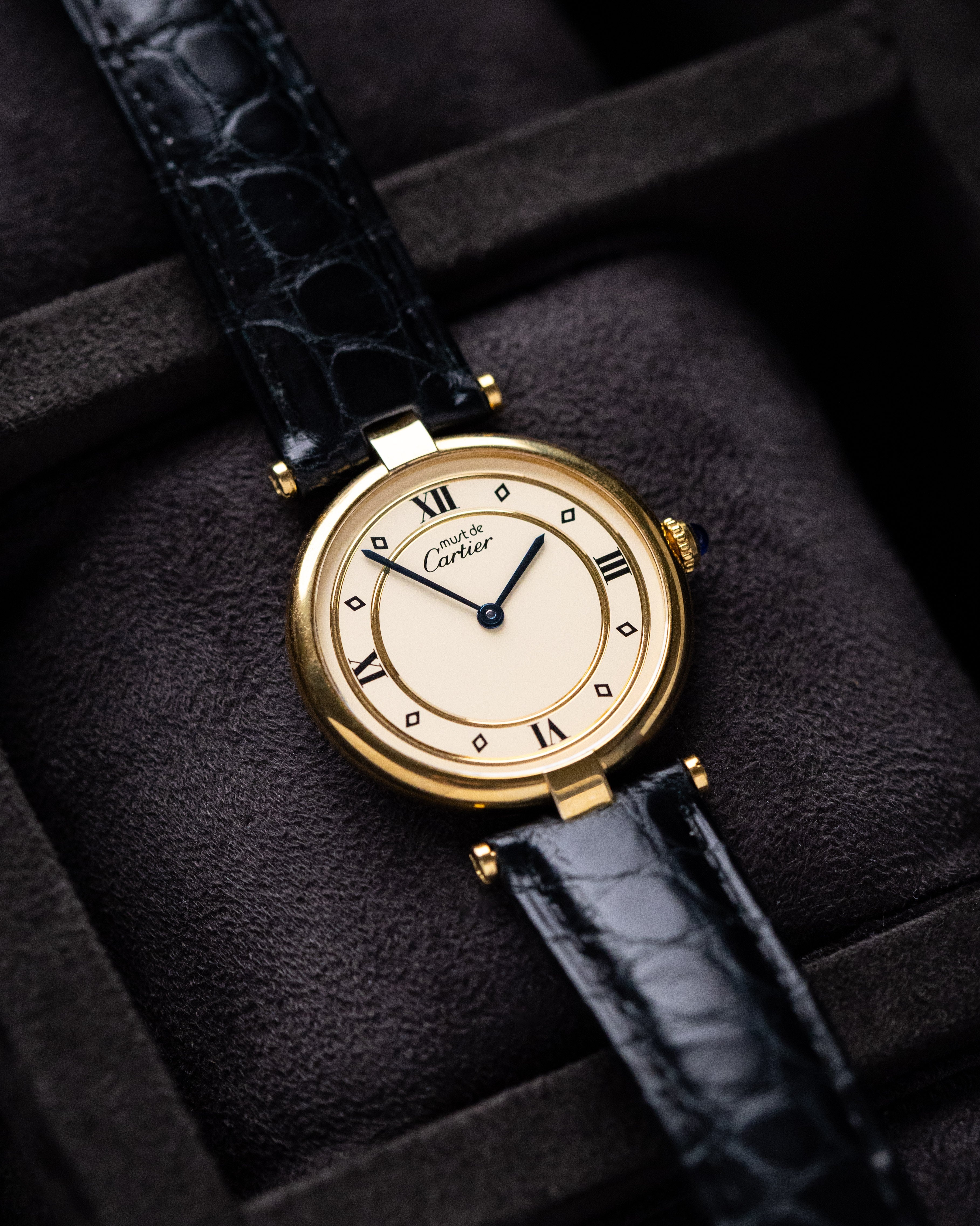 Vintage Must de Cartier Vendôme, Ref. 590003, Vermeil Case, Roman Dial, Quartz from 1990's - DuMarko