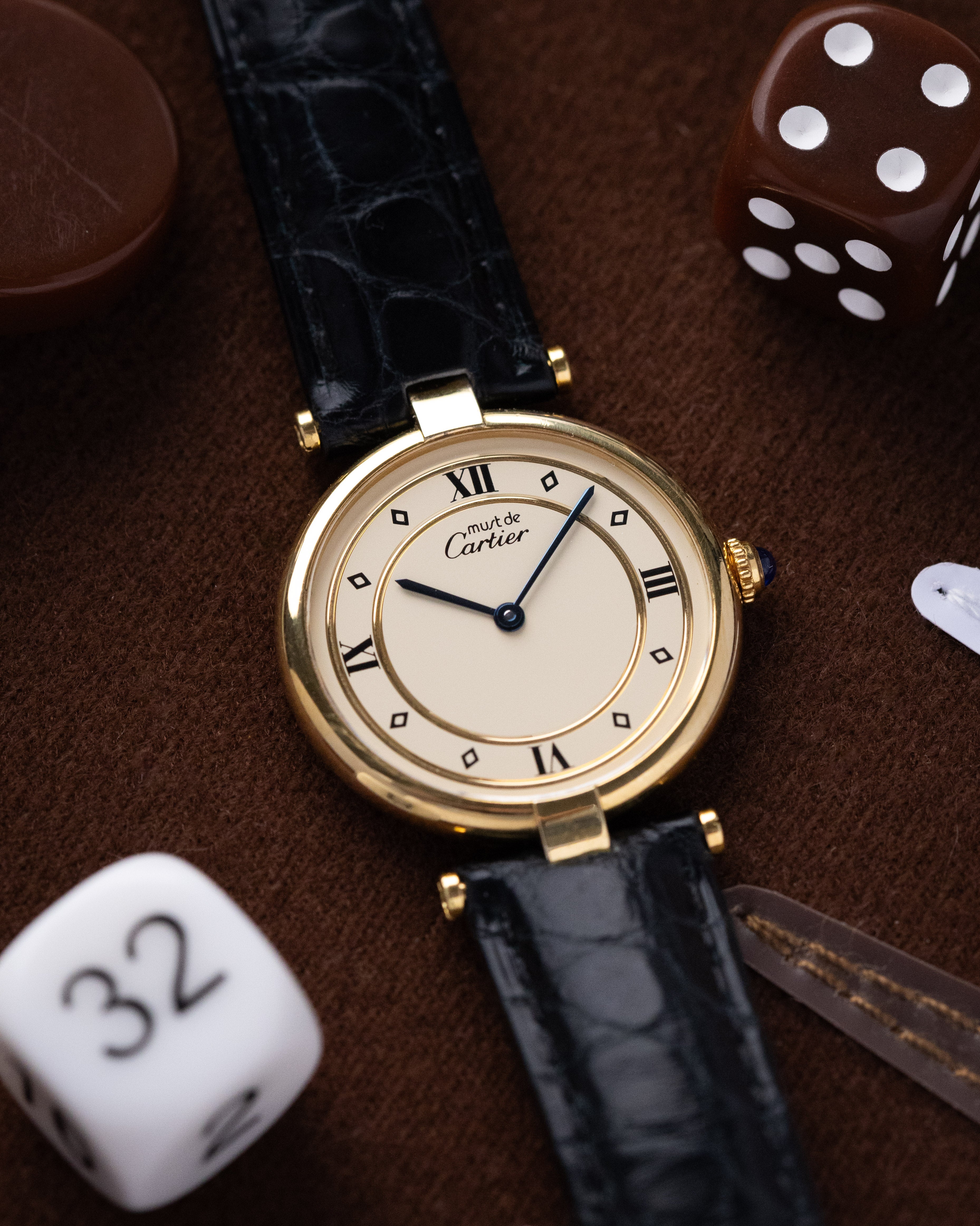 Vintage Must de Cartier Vendôme, Ref. 590003, Vermeil Case, Roman Dial, Quartz from 1990's - DuMarko