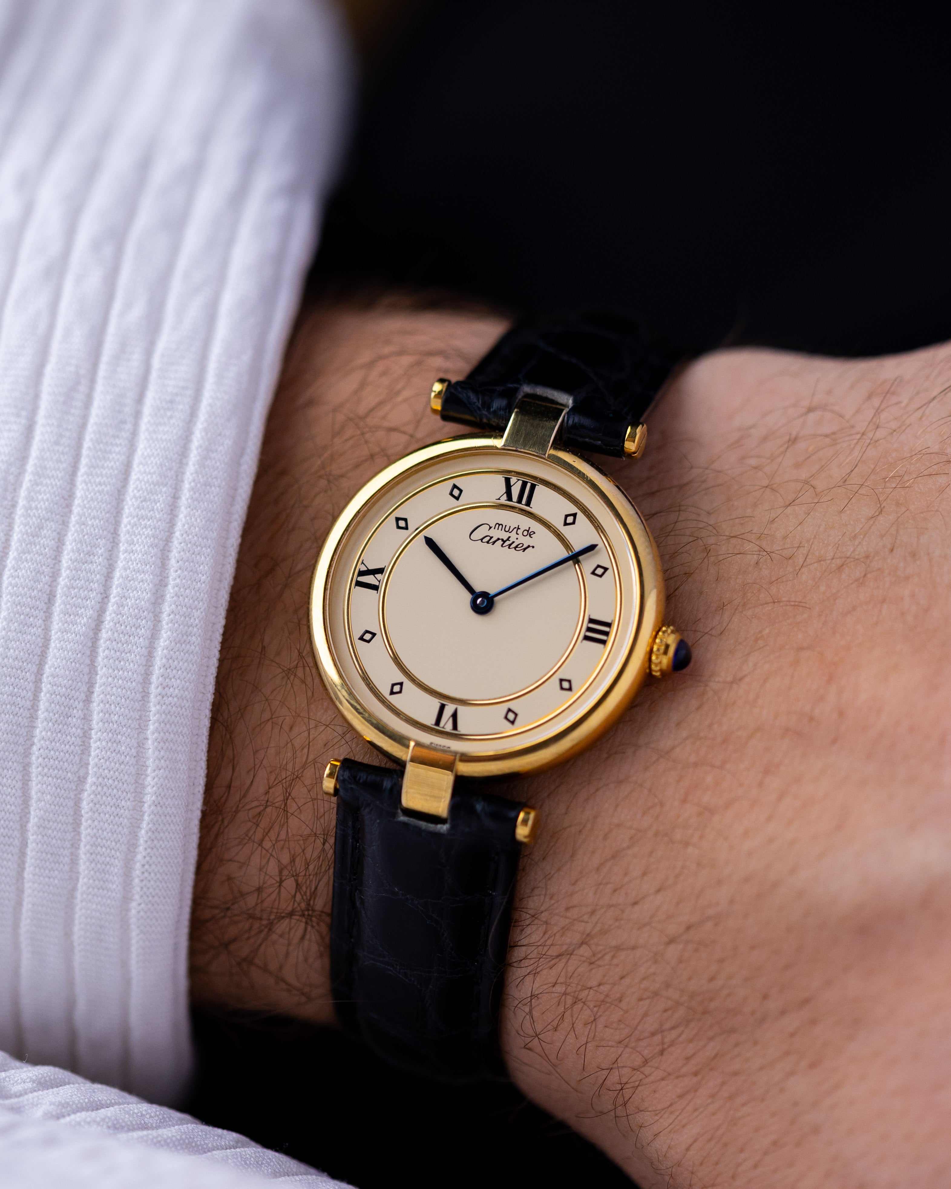 Vintage Must de Cartier Vendôme, Ref. 590003, Vermeil Case, Roman Dial, Quartz from 1990's - DuMarko