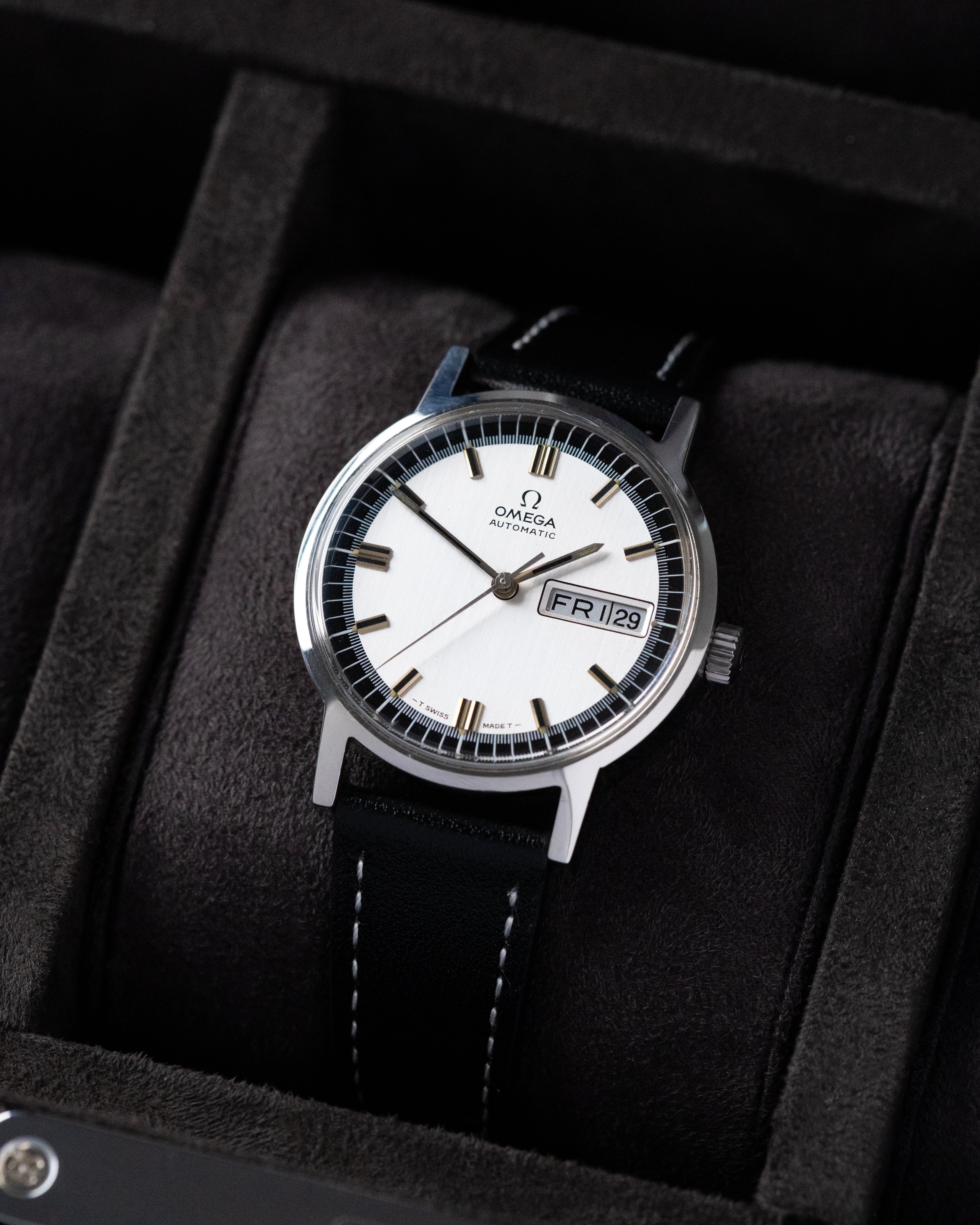 Vintage Omega Automatic Swiss Watch, Two-Tone Dial, Day/date