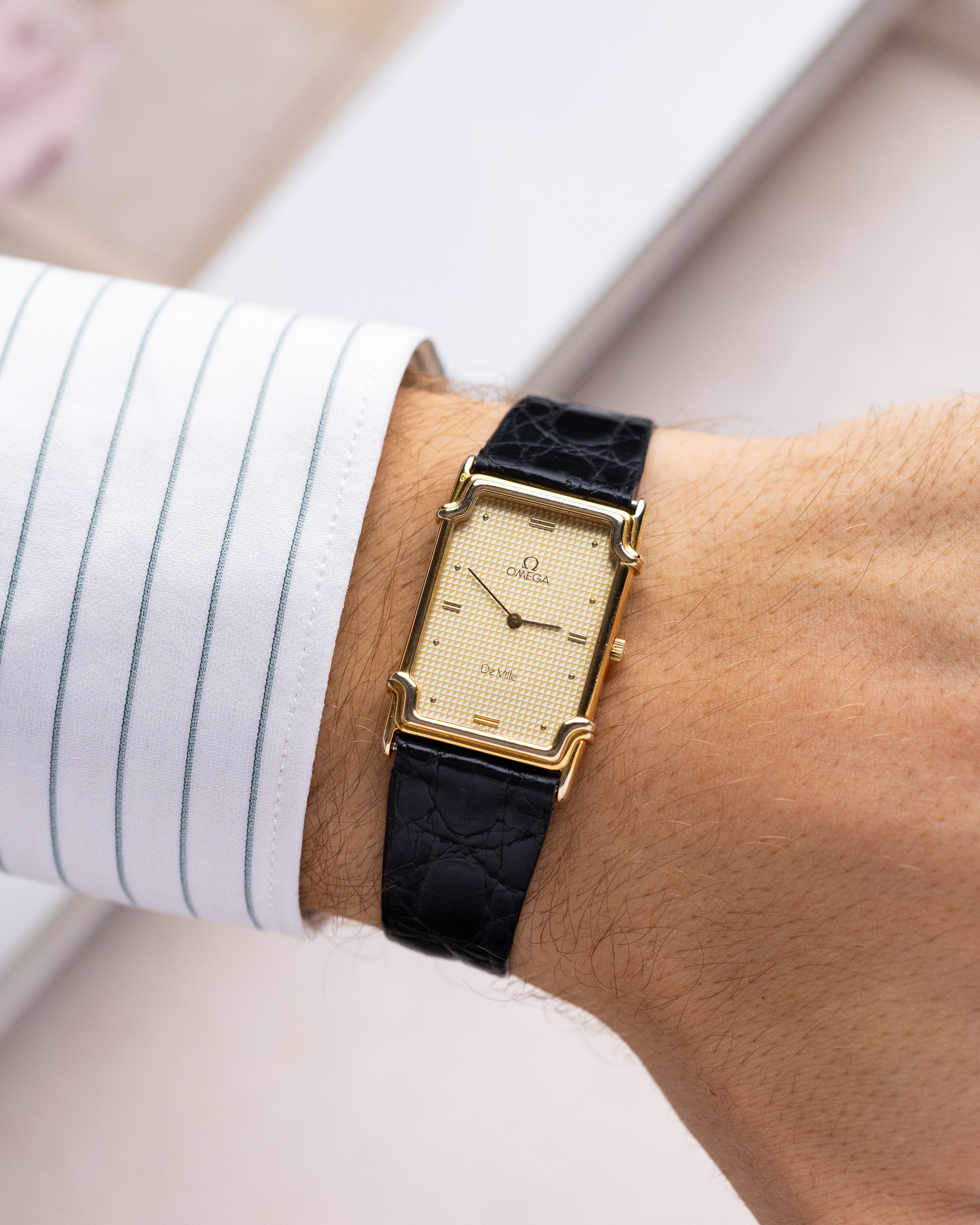 Vintage Omega De Ville Challenge Tank, Champagne guilloché dial from 1982 - DuMarko