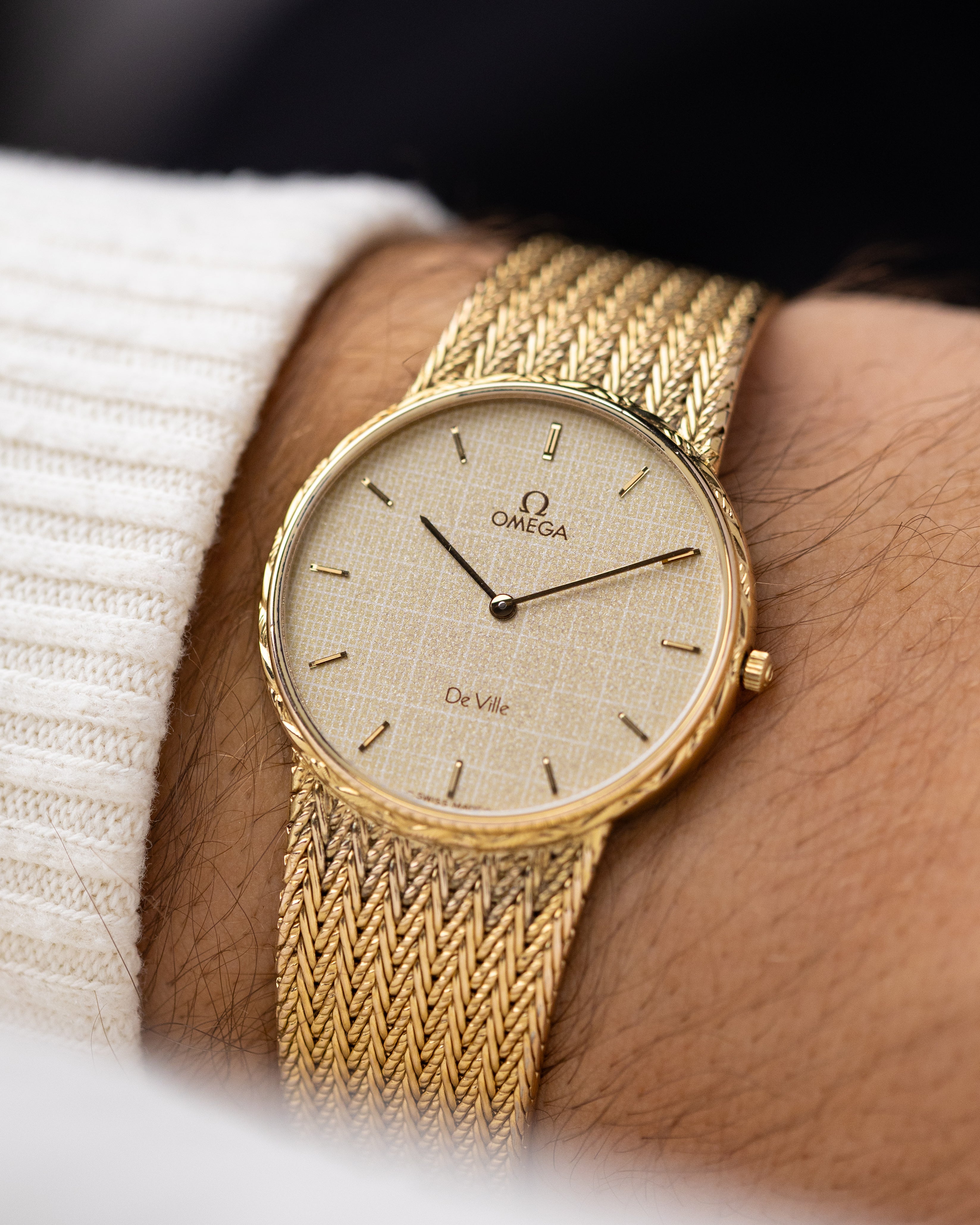 Vintage Omega De Ville Swiss Watch, Champagne crosshatched dial, Quartz Watch from 1980's - DuMarko