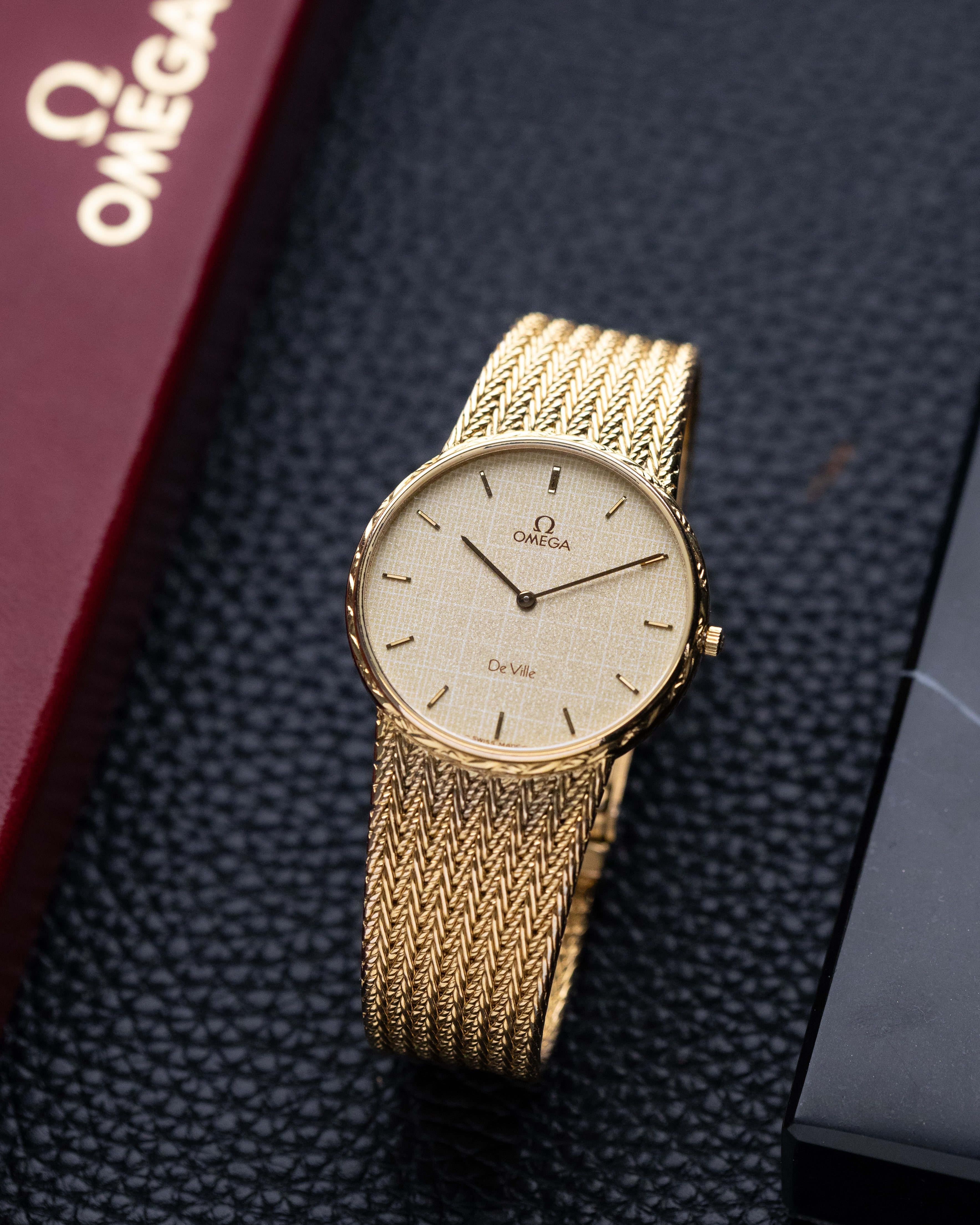 Vintage Omega De Ville Swiss Watch, Champagne crosshatched dial