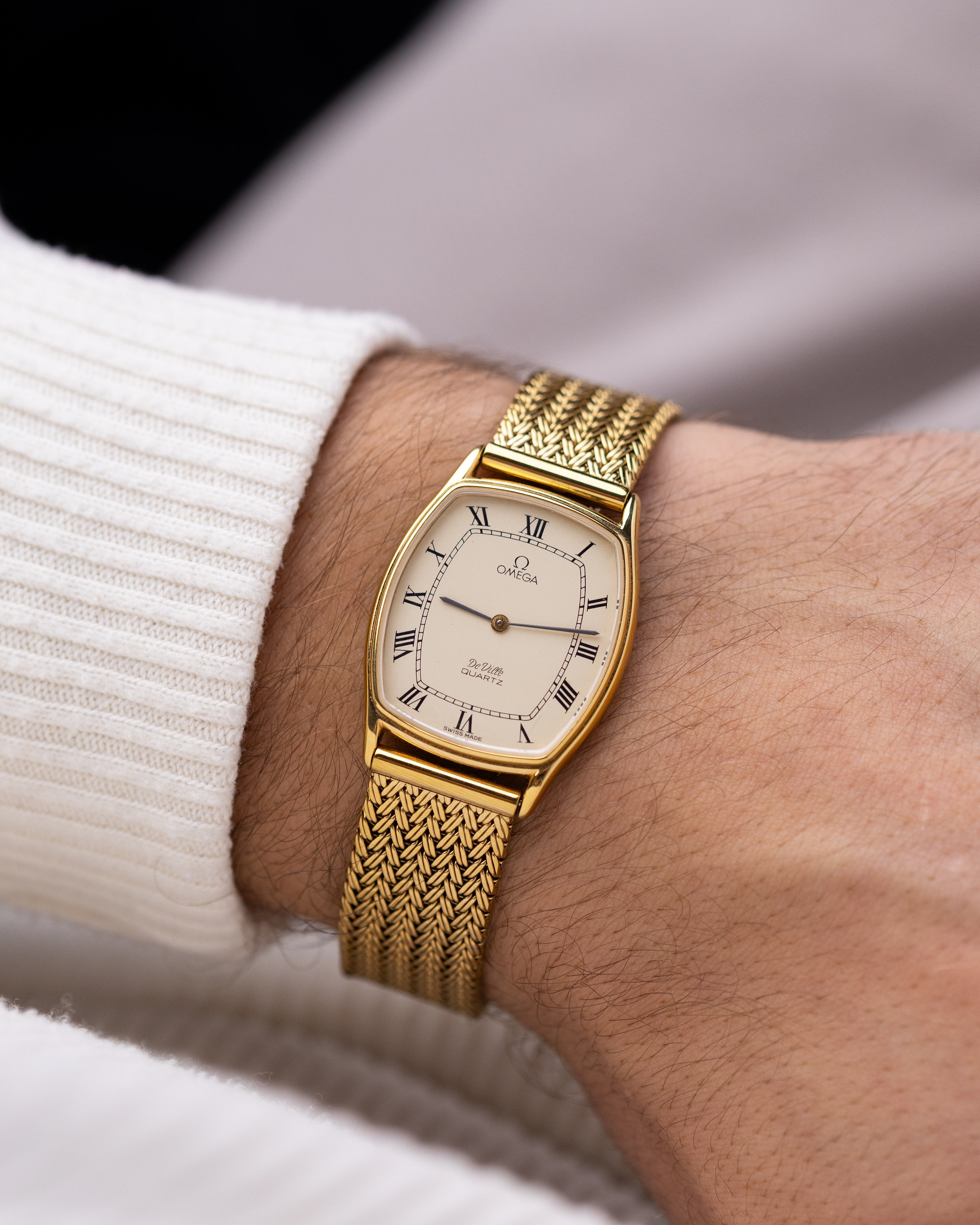 Vintage Omega De Ville Tank, Cream dial with roman Numerals, Tonneau Case from 1970's - DuMarko