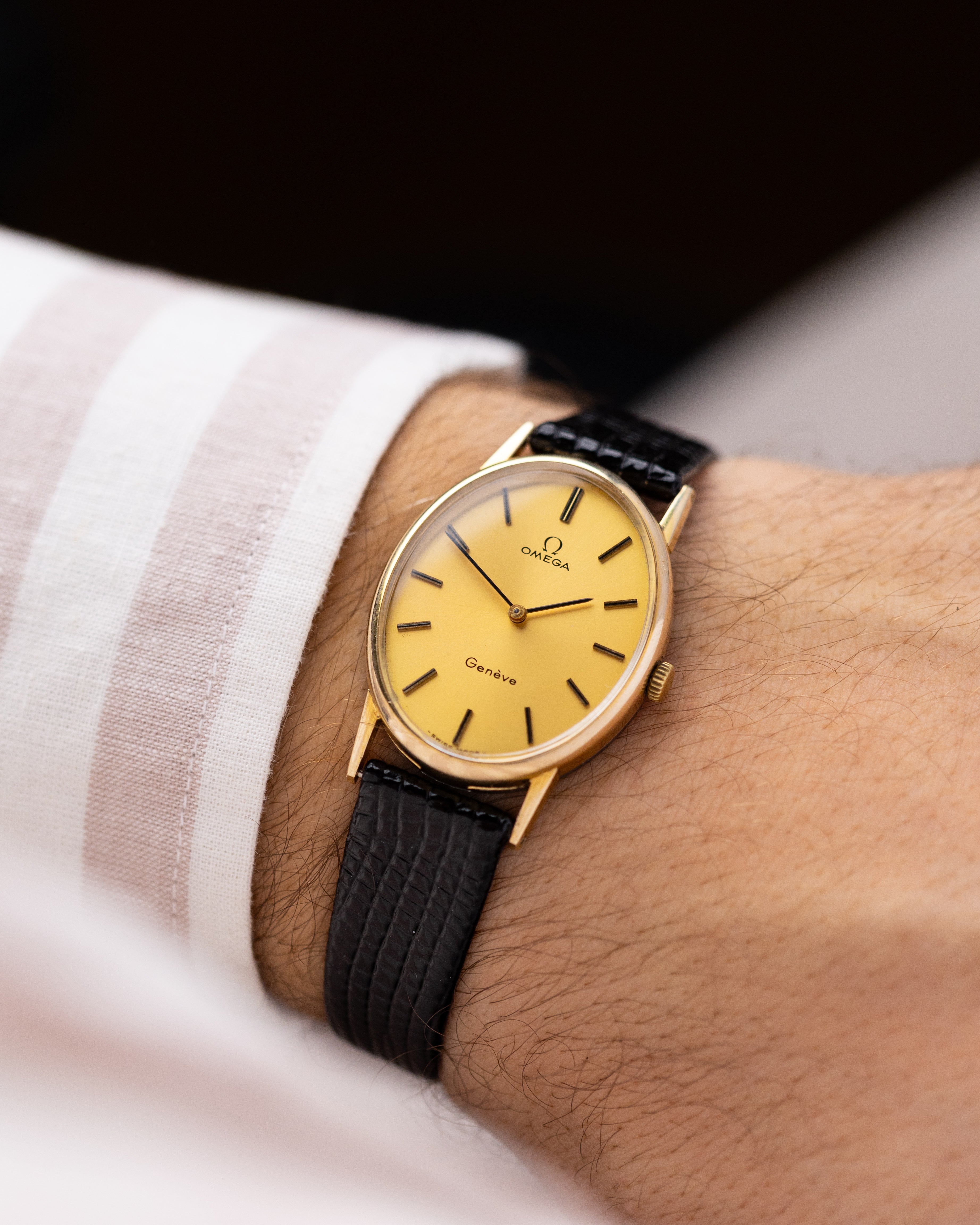 Vintage Omega Genève, Oval Gold - plated Case, Gold tone dial from 1970’s - DuMarko