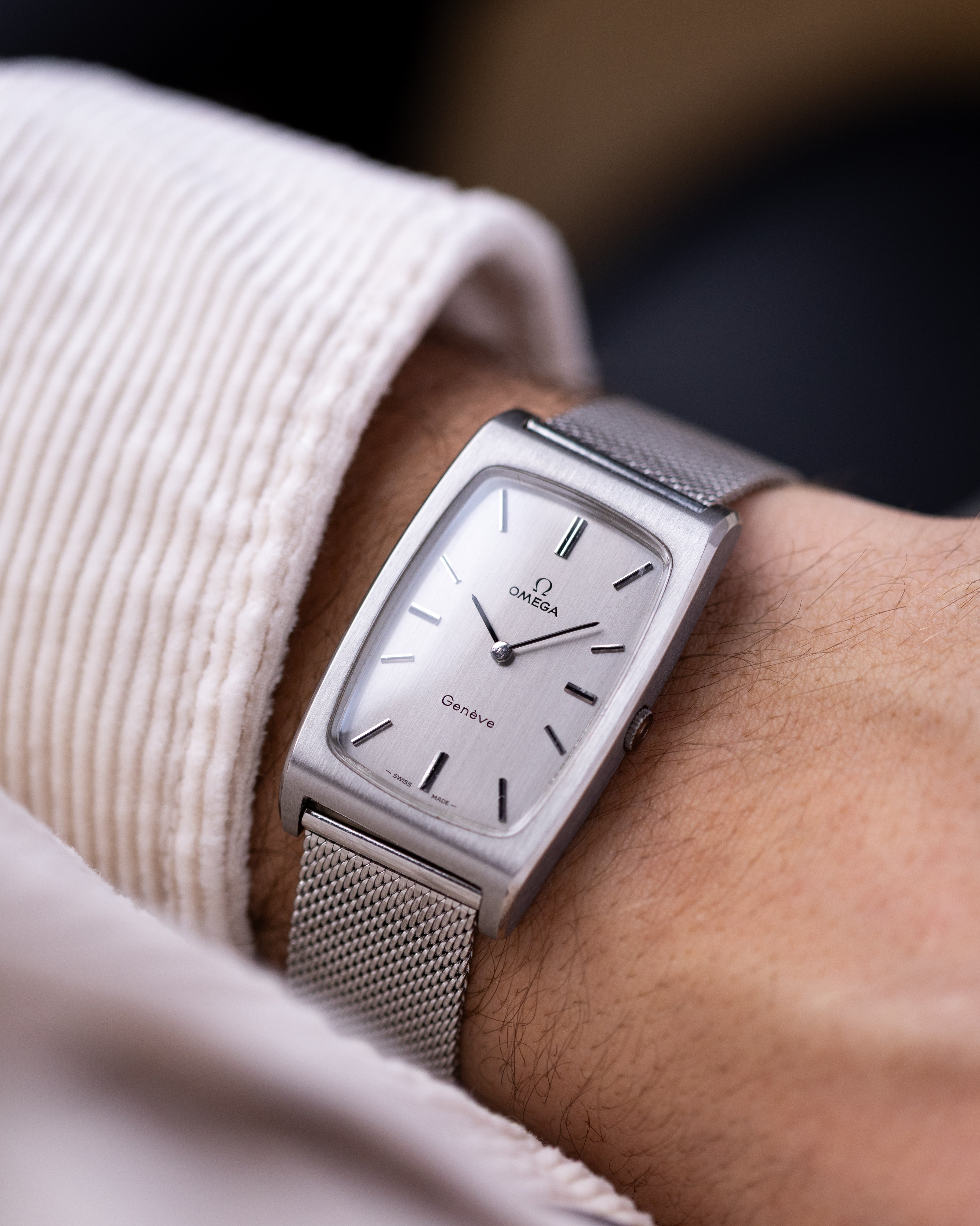 Vintage Omega Genève Oversized Tonneau Tank, Ref. 111.0110, Silver Dial from 1971 - DuMarko