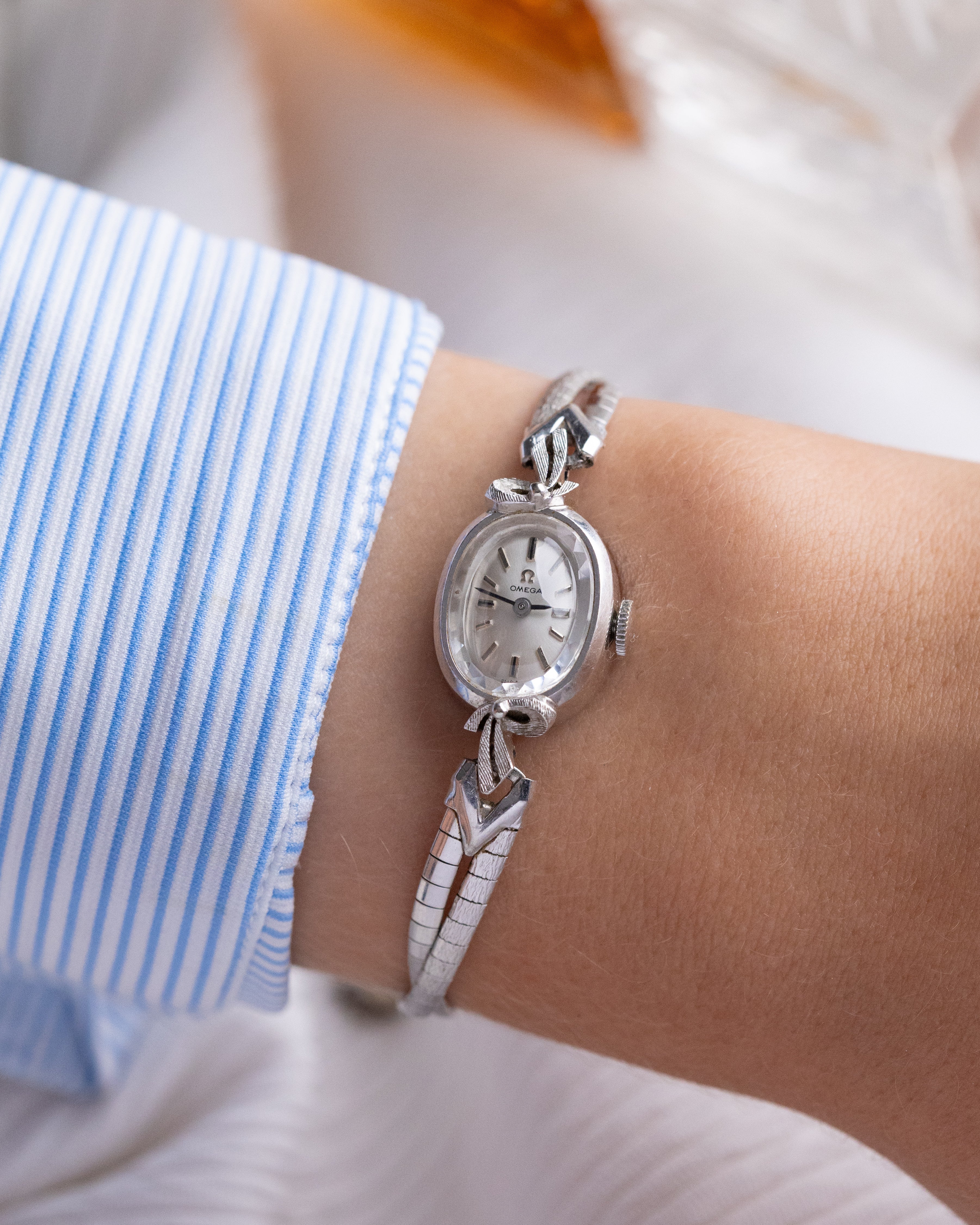 Vintage Omega Ladies' 14k Solid White Gold Swiss Watch, Cal. 458 from 1950's - DuMarko