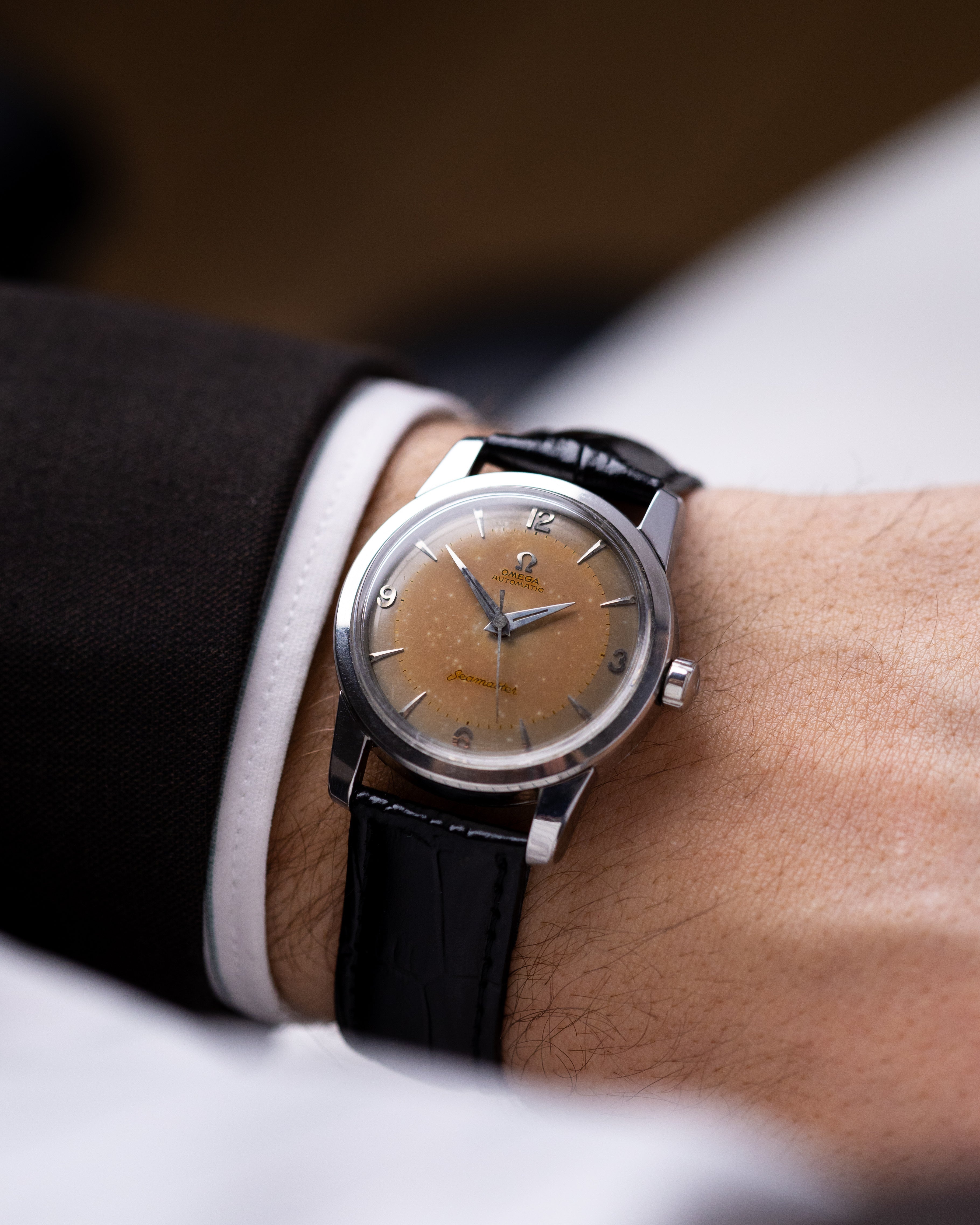 Vintage Omega Seamaster “Fat Lugs” Swiss Watch, Two-Tone Salmon