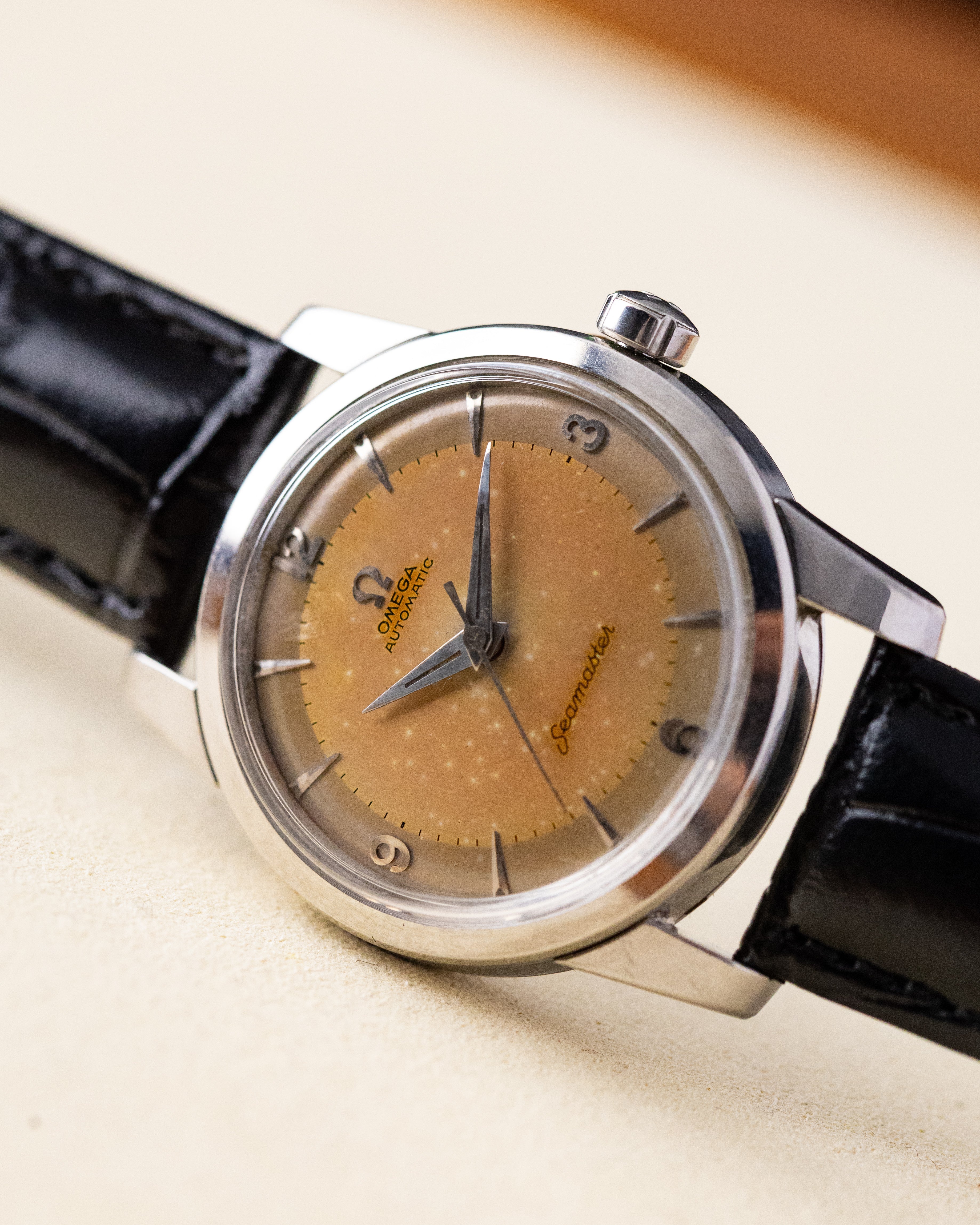 Vintage Omega Seamaster “Fat Lugs” Swiss Watch, Two-Tone Salmon
