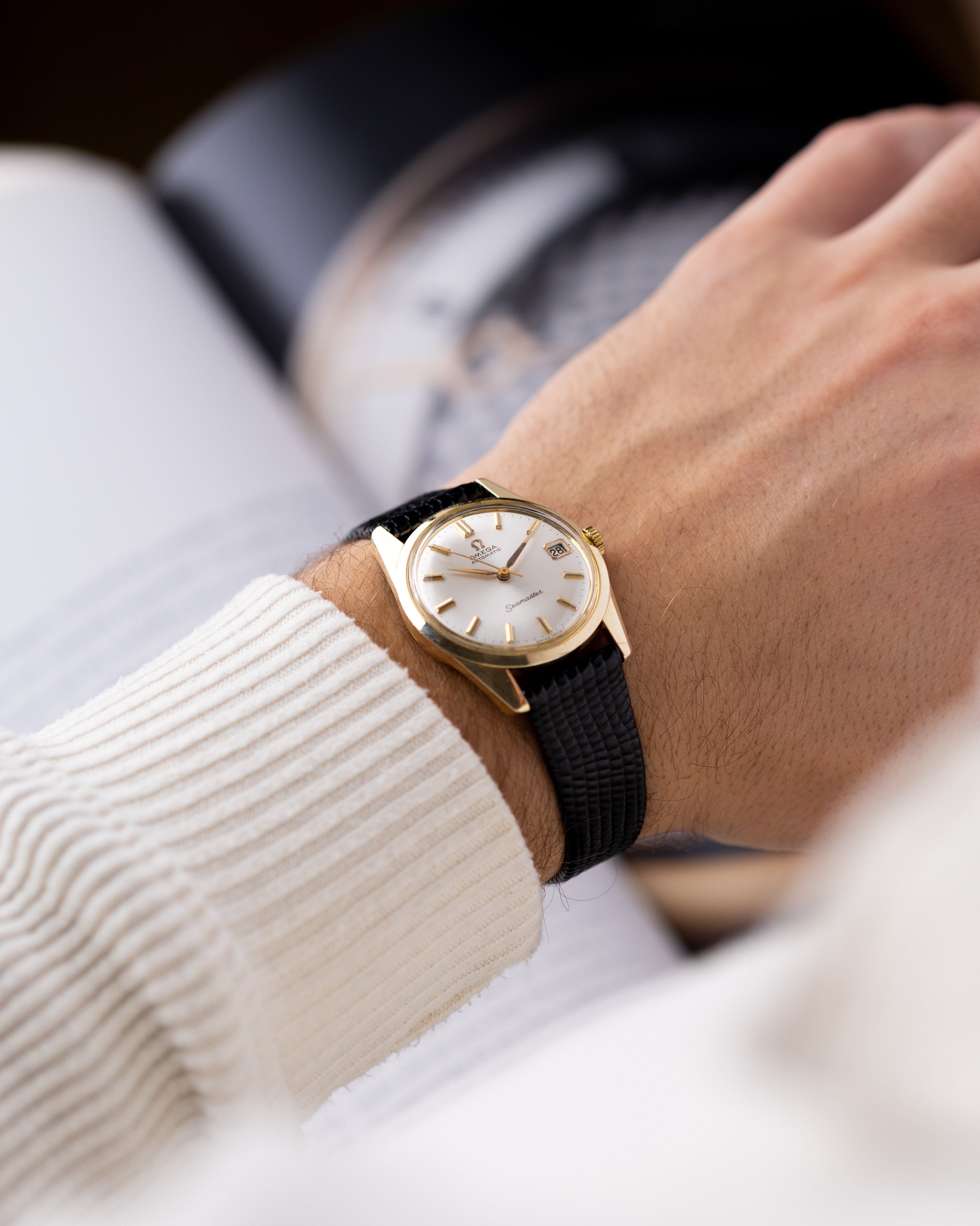 Vintage Omega Seamaster Swiss Watch, Sunburst Dial, Solid 14K Gold Case, Circa 1961 - DuMarko