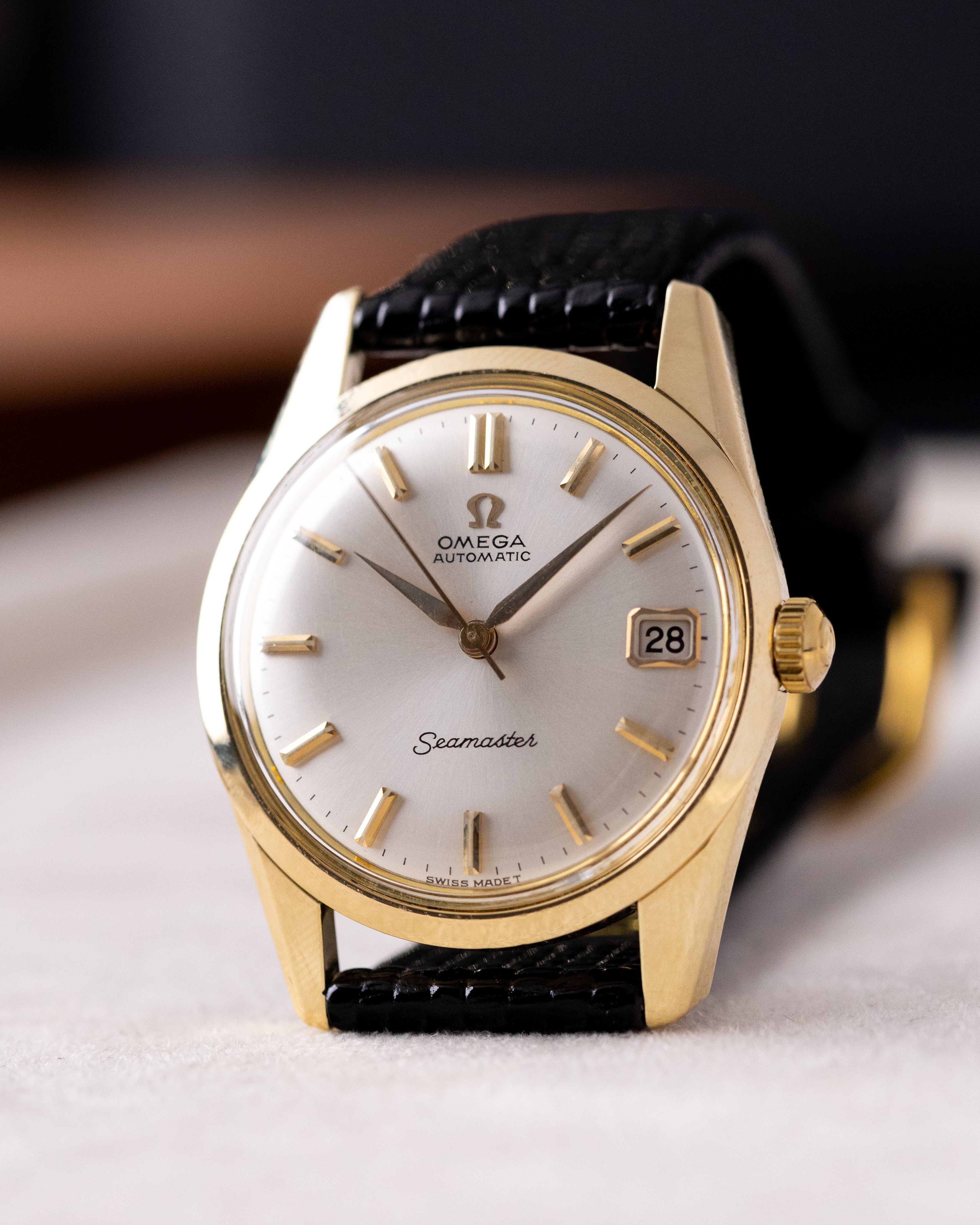 Vintage Omega Seamaster Swiss Watch, Sunburst Dial, Solid 14K Gold Case, Circa 1961 - DuMarko