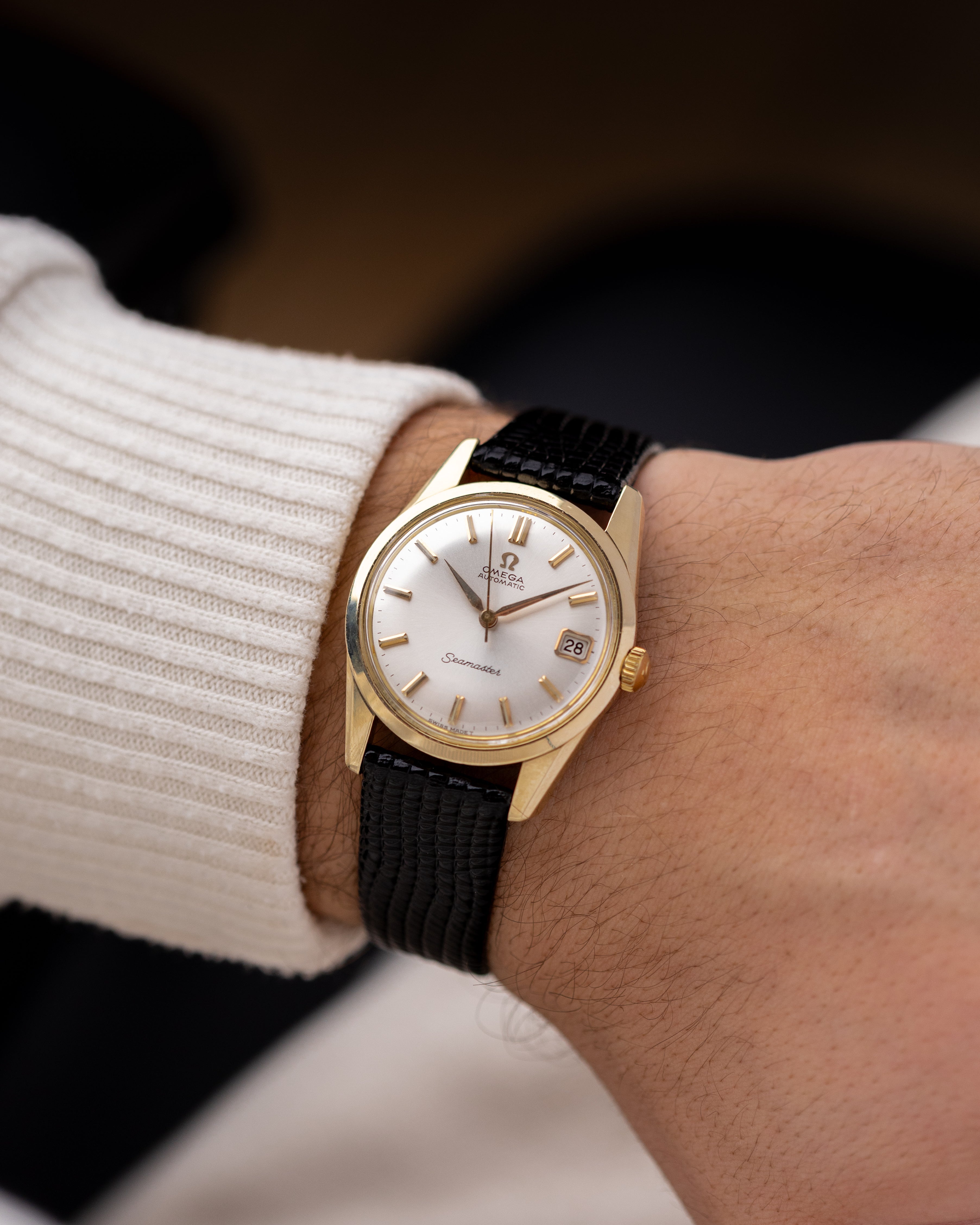 Vintage Omega Seamaster Swiss Watch, Sunburst Dial, Solid 14K Gold Case, Circa 1961 - DuMarko