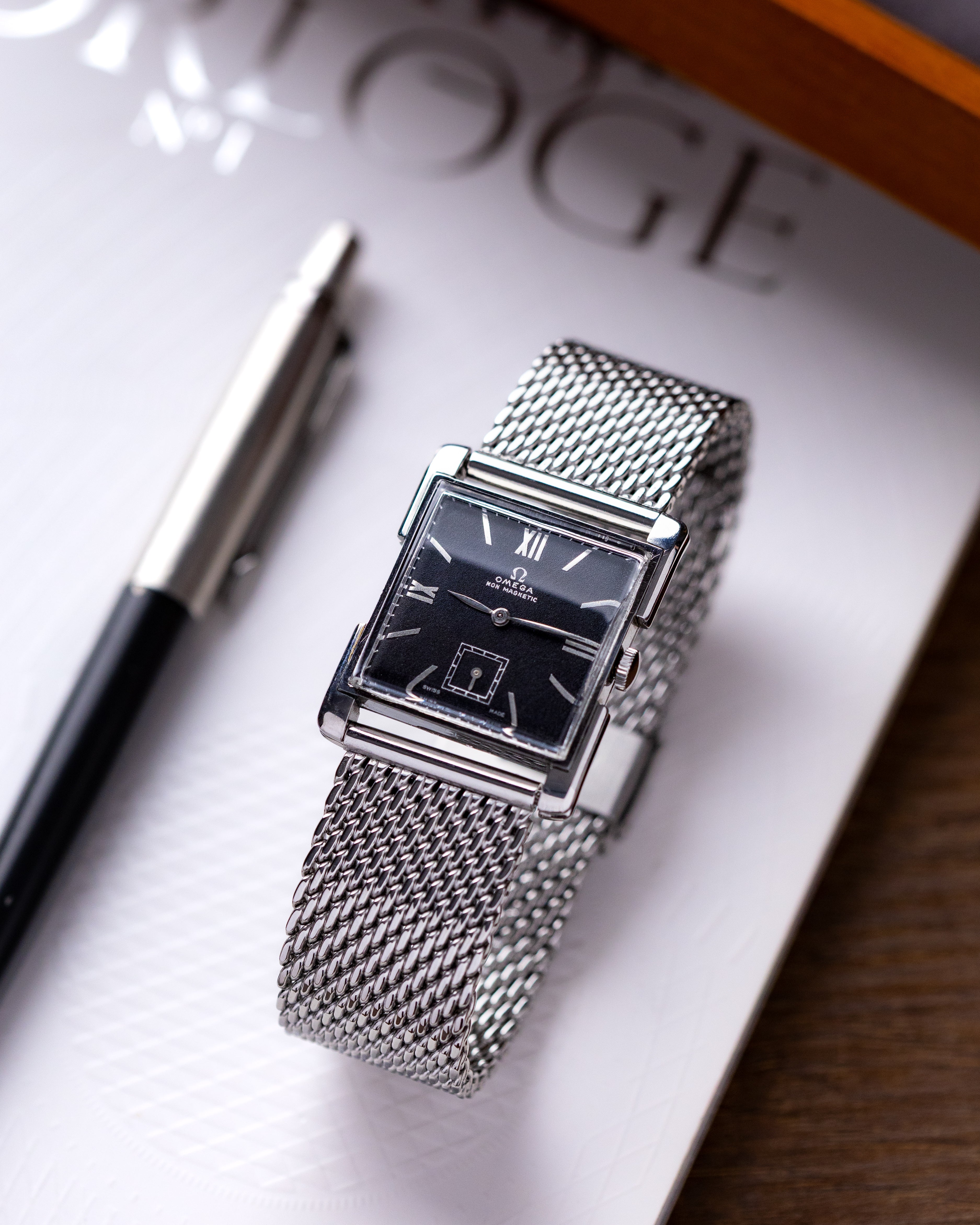 Vintage Omega Square Tank, Art Deco Style, Black Dial, Roman numerals, Ref. 3813/1, Cal.R 17,8 from 1944 - DuMarko