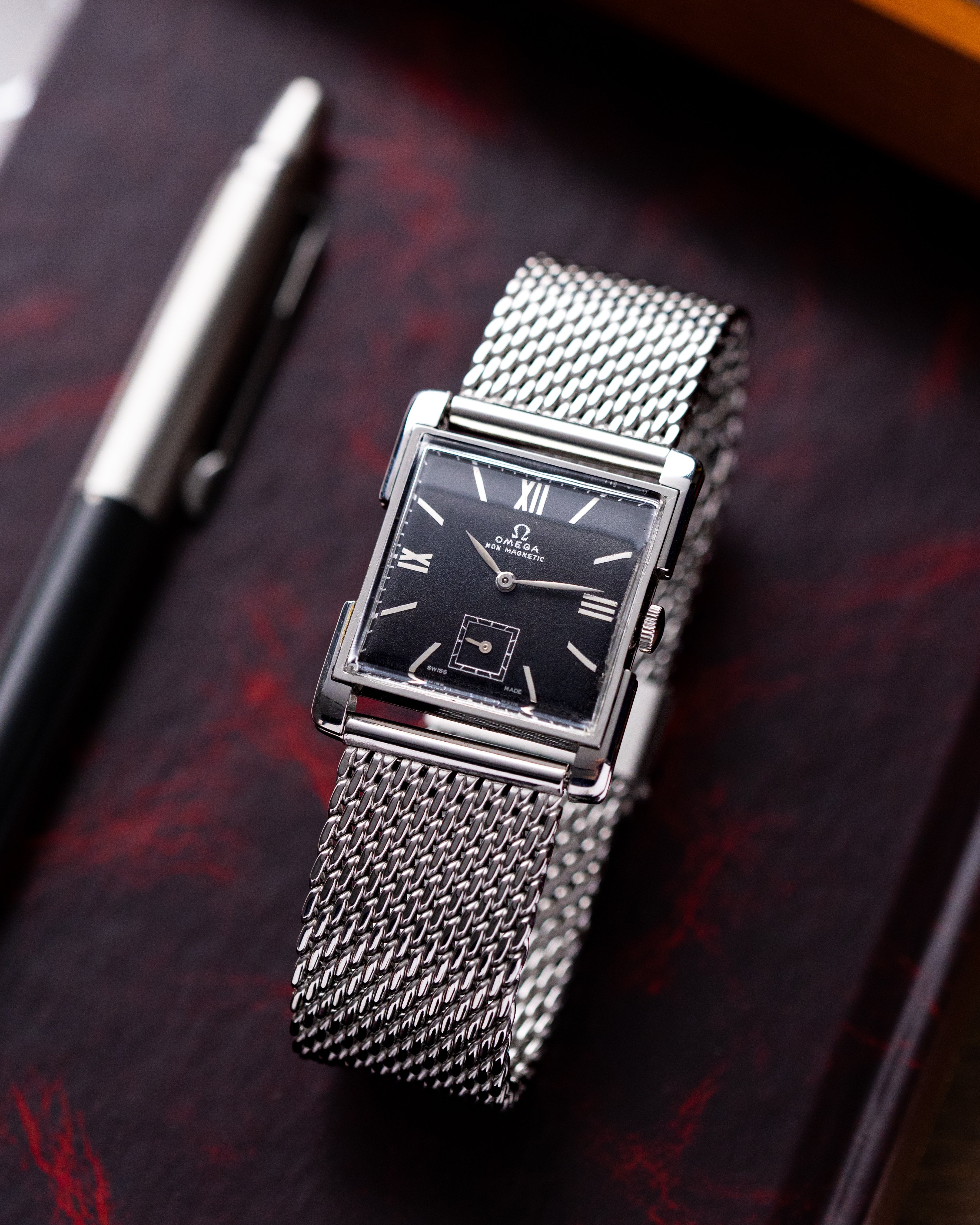 Vintage Omega Square Tank, Art Deco Style, Black Dial, Roman numerals, Ref. 3813/1, Cal.R 17,8 from 1944 - DuMarko