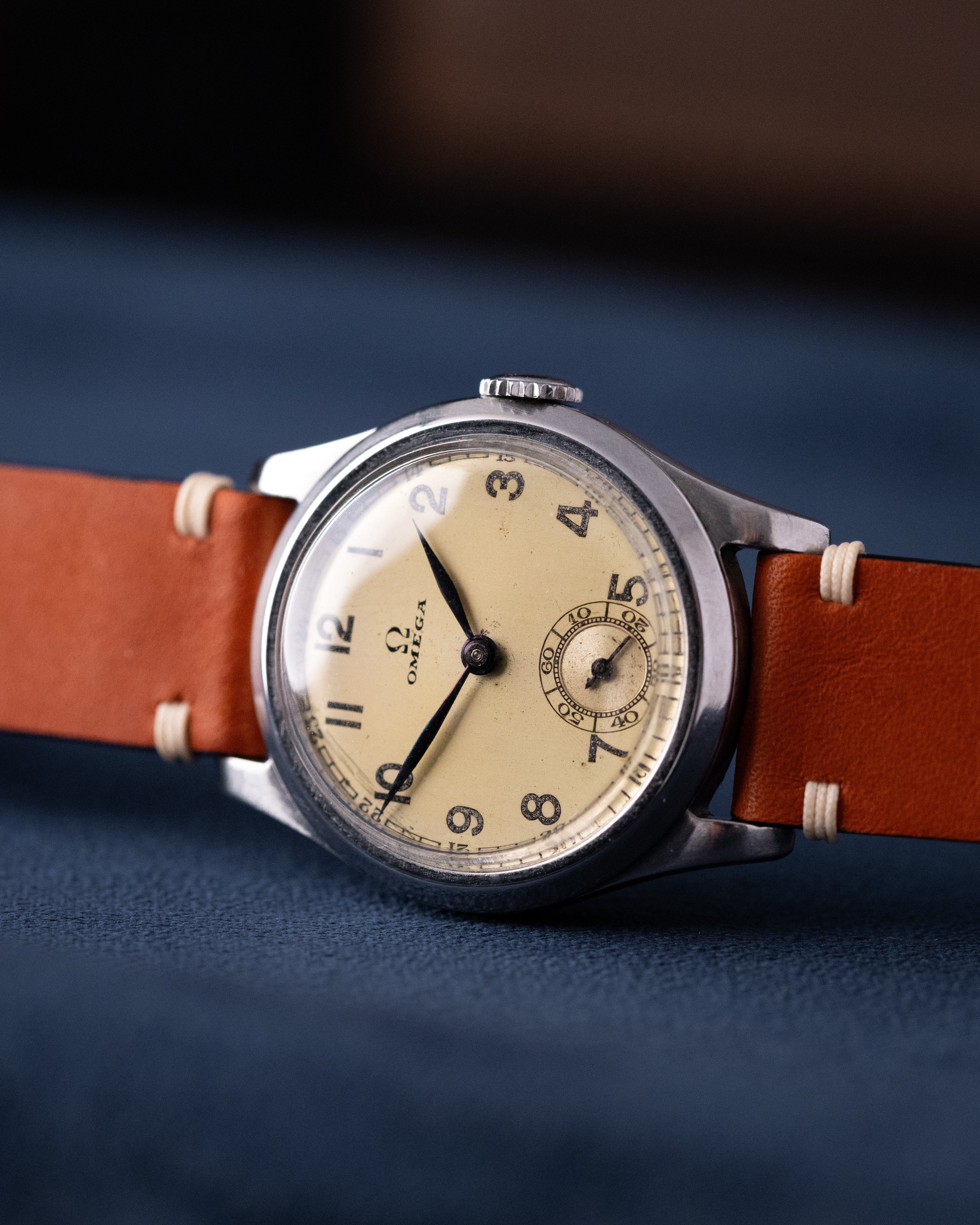 Vintage Omega Swiss Watch, Cal. 26.5 SOB T2, Cream Patina Dial from 1930's - DuMarko