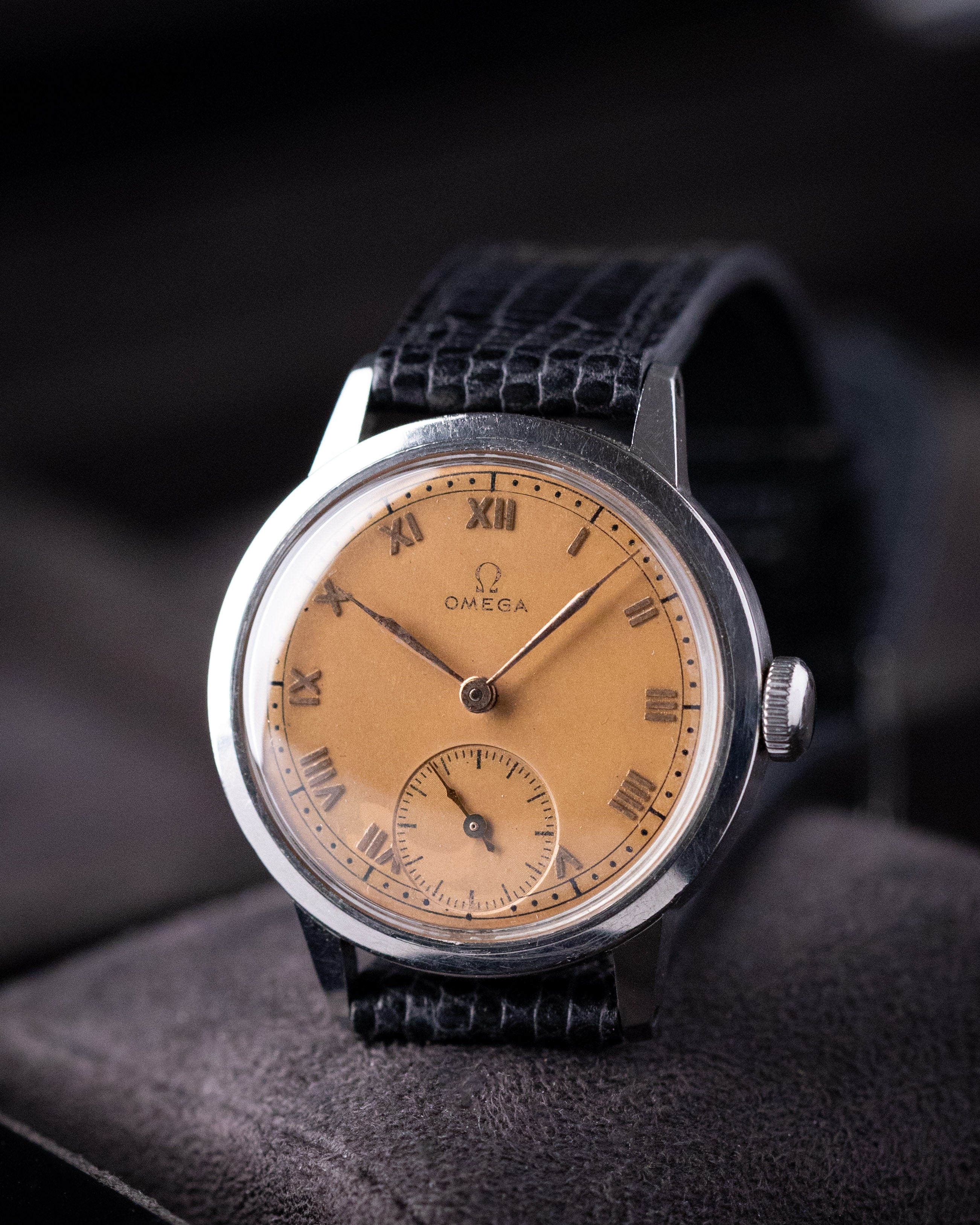 Vintage Omega Swiss Watch, Rare Tropical Salmon Dial, Cal. 26.5 SOB T2, Roman Numerals, Sub - Seconds from 1939 - DuMarko