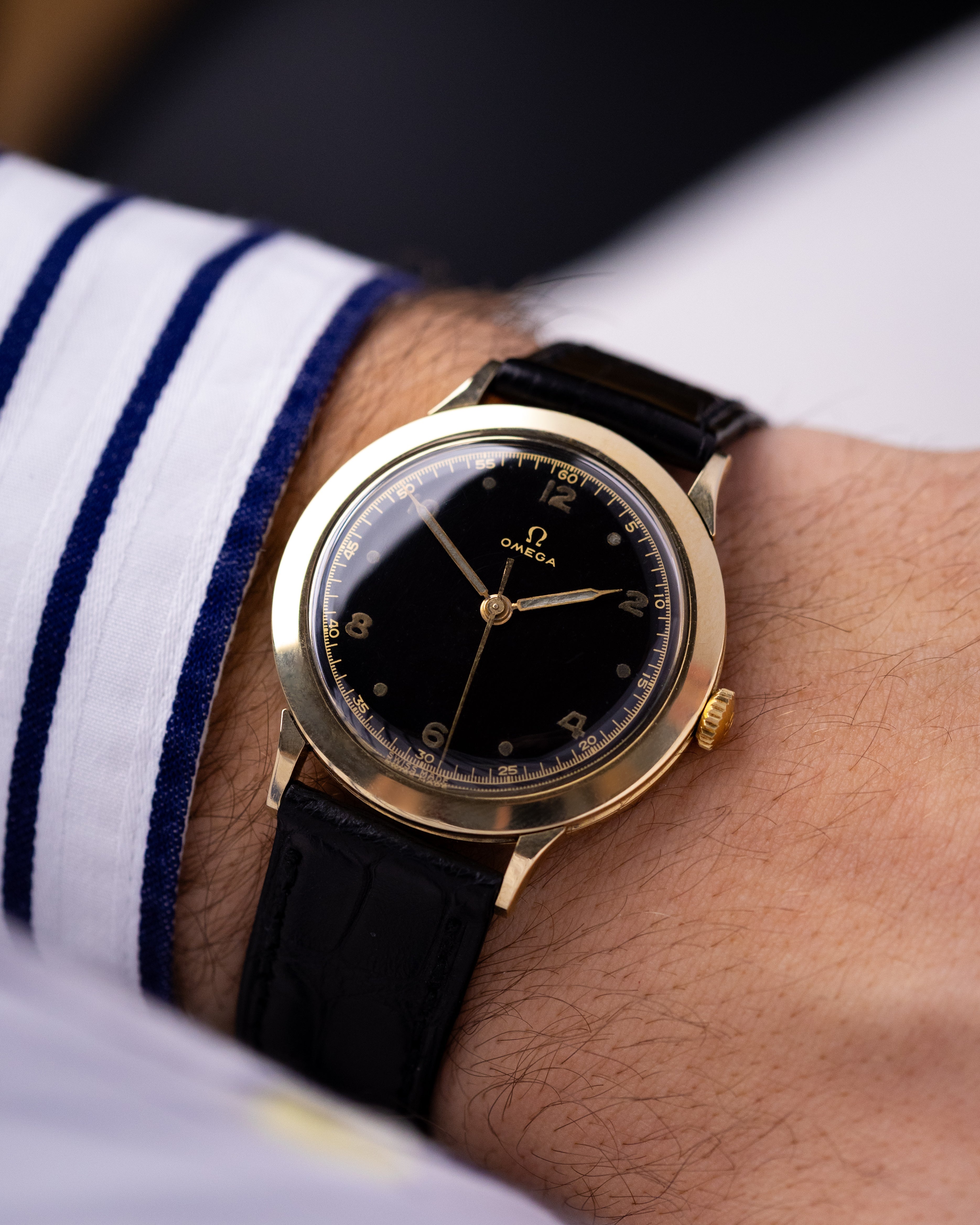 Vintage Omega Swiss Watch, Ref. 14309 Black Radium Gilt Dial 14K Gold Cal. 371 from 1947 - DuMarko