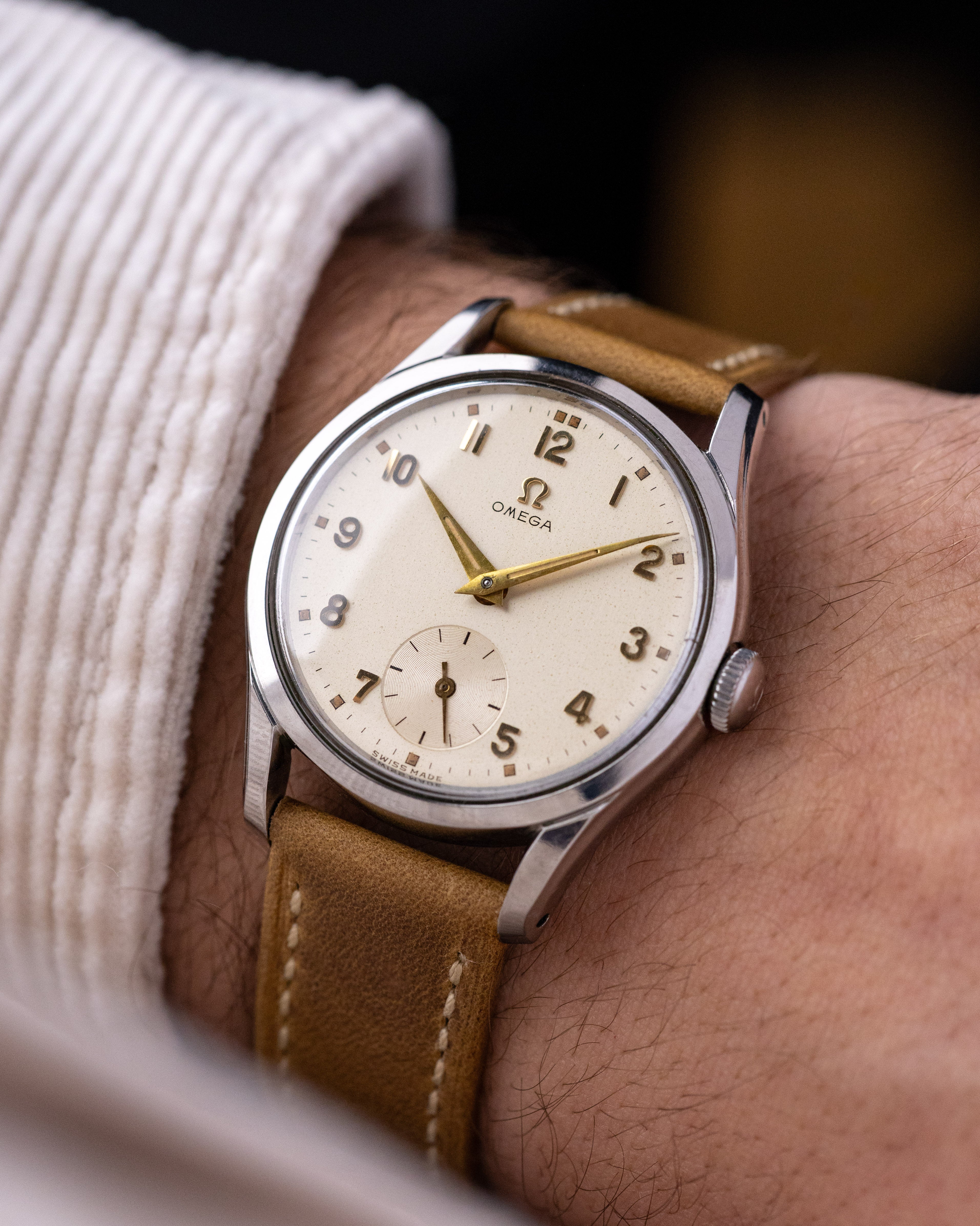 Vintage Omega Swiss Watch, Ref. 2639 - 11, Cream Patina Dial, Sub Seconds, Cal. 266 from 1952 - DuMarko