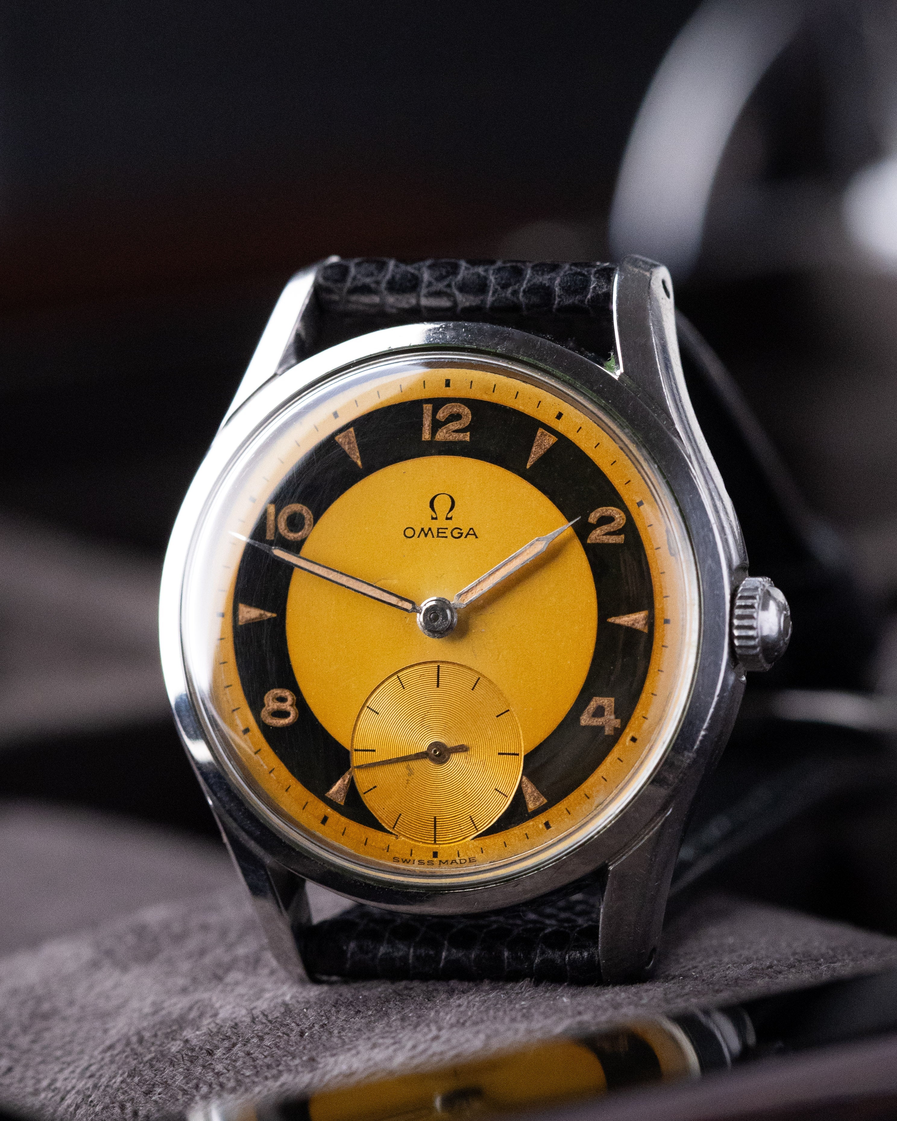 Vintage Omega Swiss Watch, Ref. 2639 - 13, Bullseye/Tuxedo Tropical Patina Dial, Cal. 266 from 1953 - DuMarko
