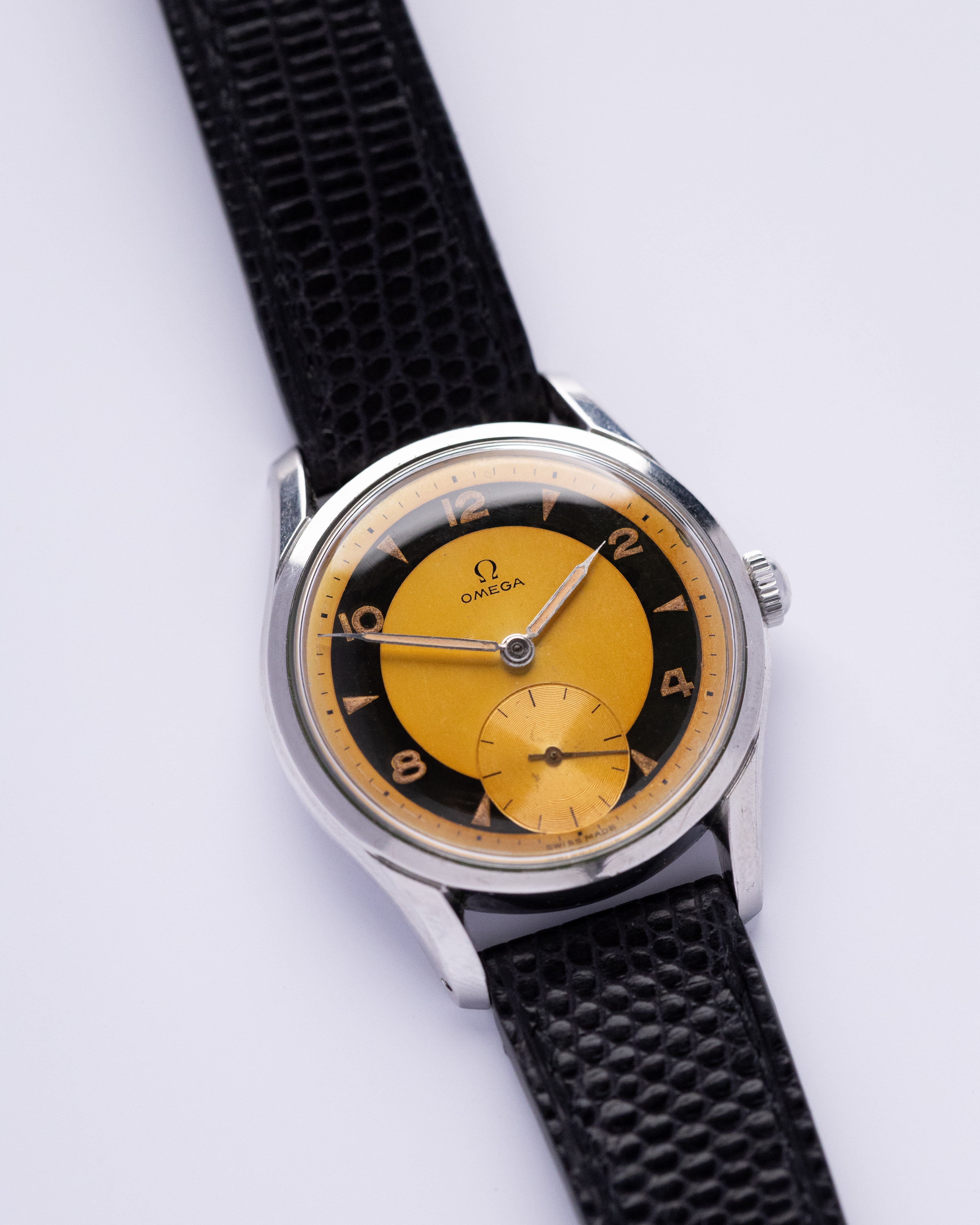 Vintage Omega Swiss Watch, Ref. 2639 - 13, Bullseye/Tuxedo Tropical Patina Dial, Cal. 266 from 1953 - DuMarko