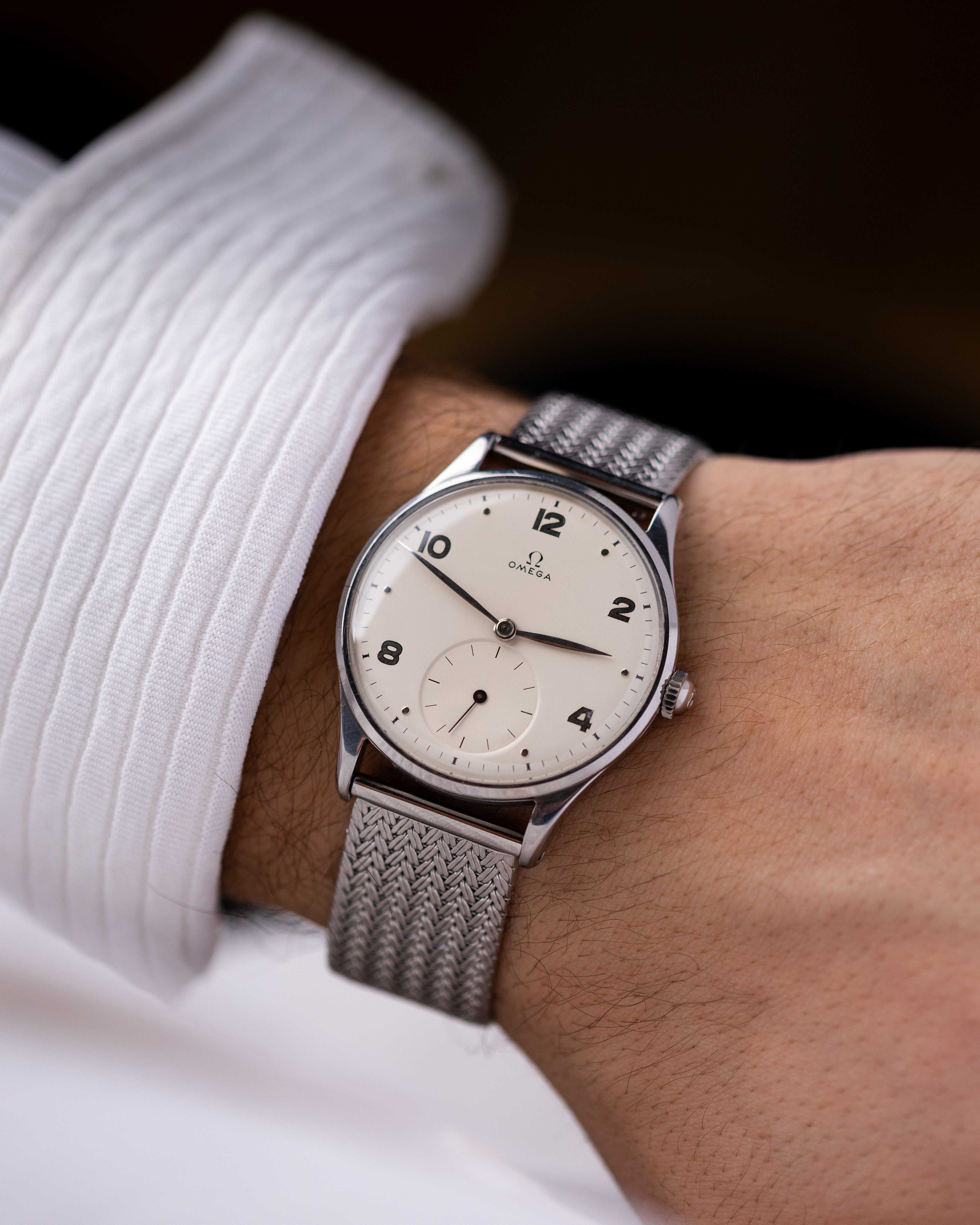 Vintage Omega Watch Jumbo Steel Case, Ref. 2181 - 8, Cream Dial Sub - Second, Cal. 30T2 from 1947 - DuMarko