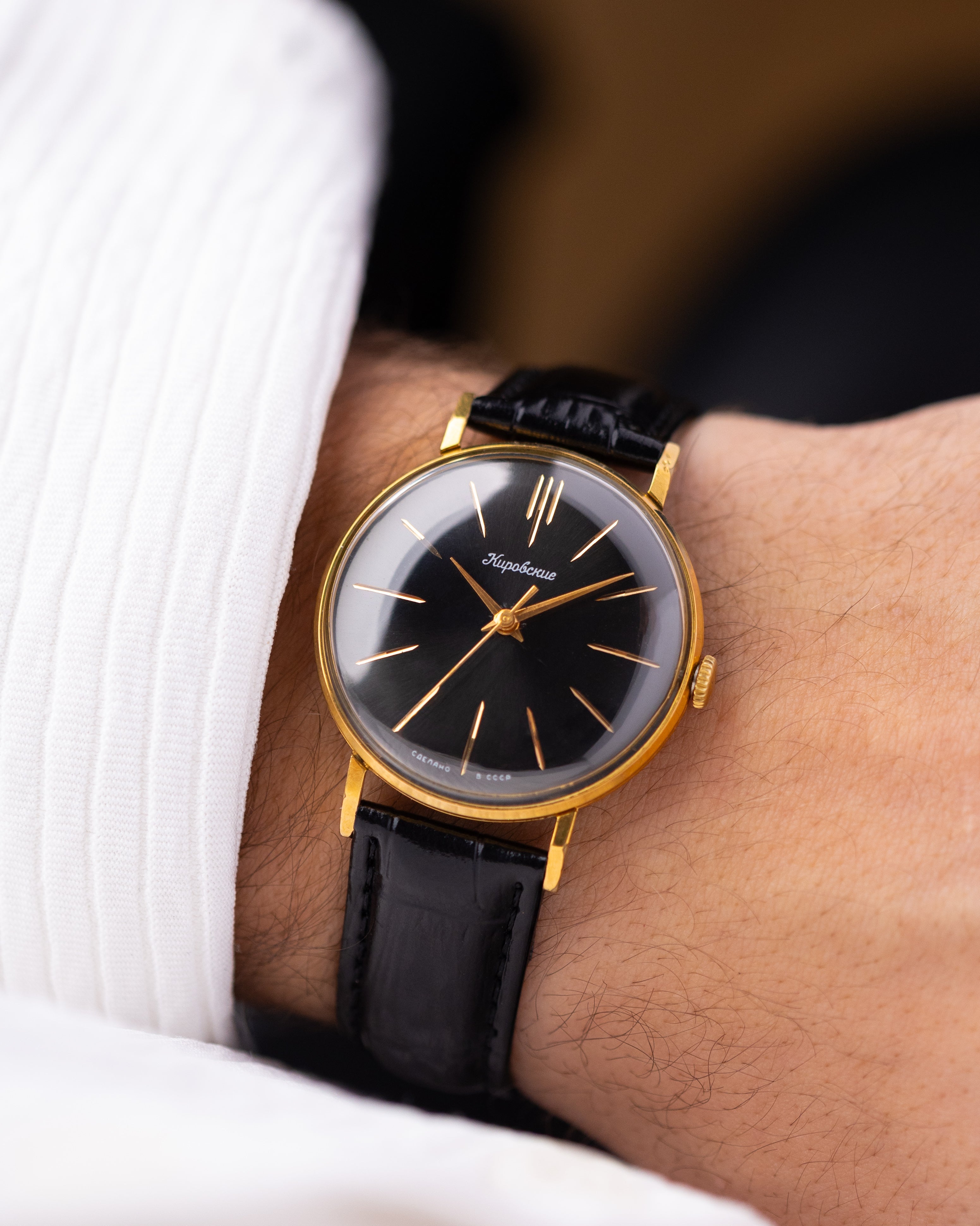 Vintage Poljot Kirovskie, Early Dress Watch, Rare black Dial, AU20 Case from 1960s - DuMarko