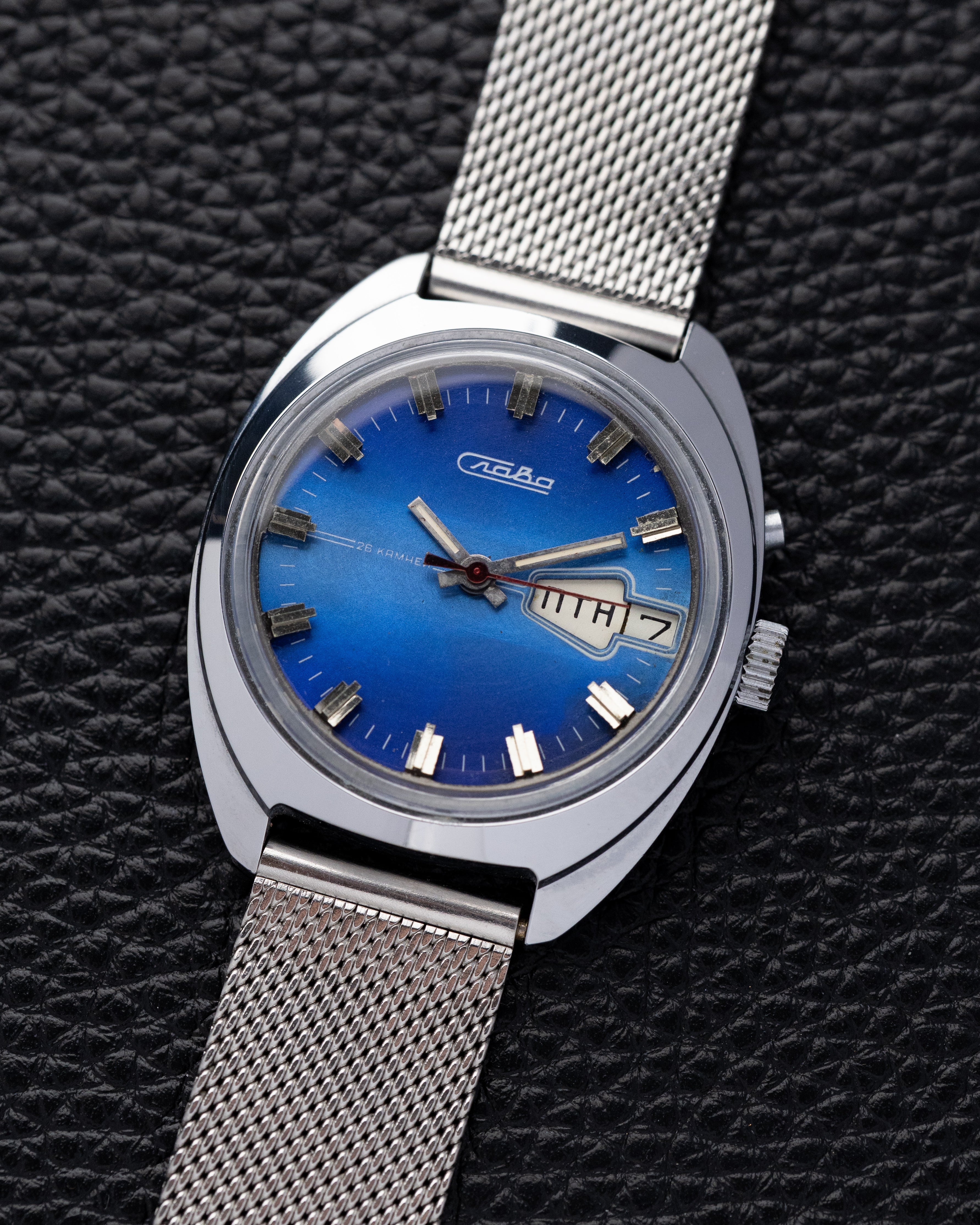 Vintage Slava Soviet watch, Blue Gradient Dial, Cal. 2428 Day/Date from 1980s - DuMarko