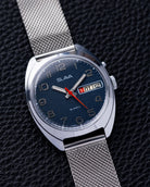 Vintage Slava Soviet Watch, Mechanical Cal. 2428 Blue Dial Day/Date from 1980s - DuMarko