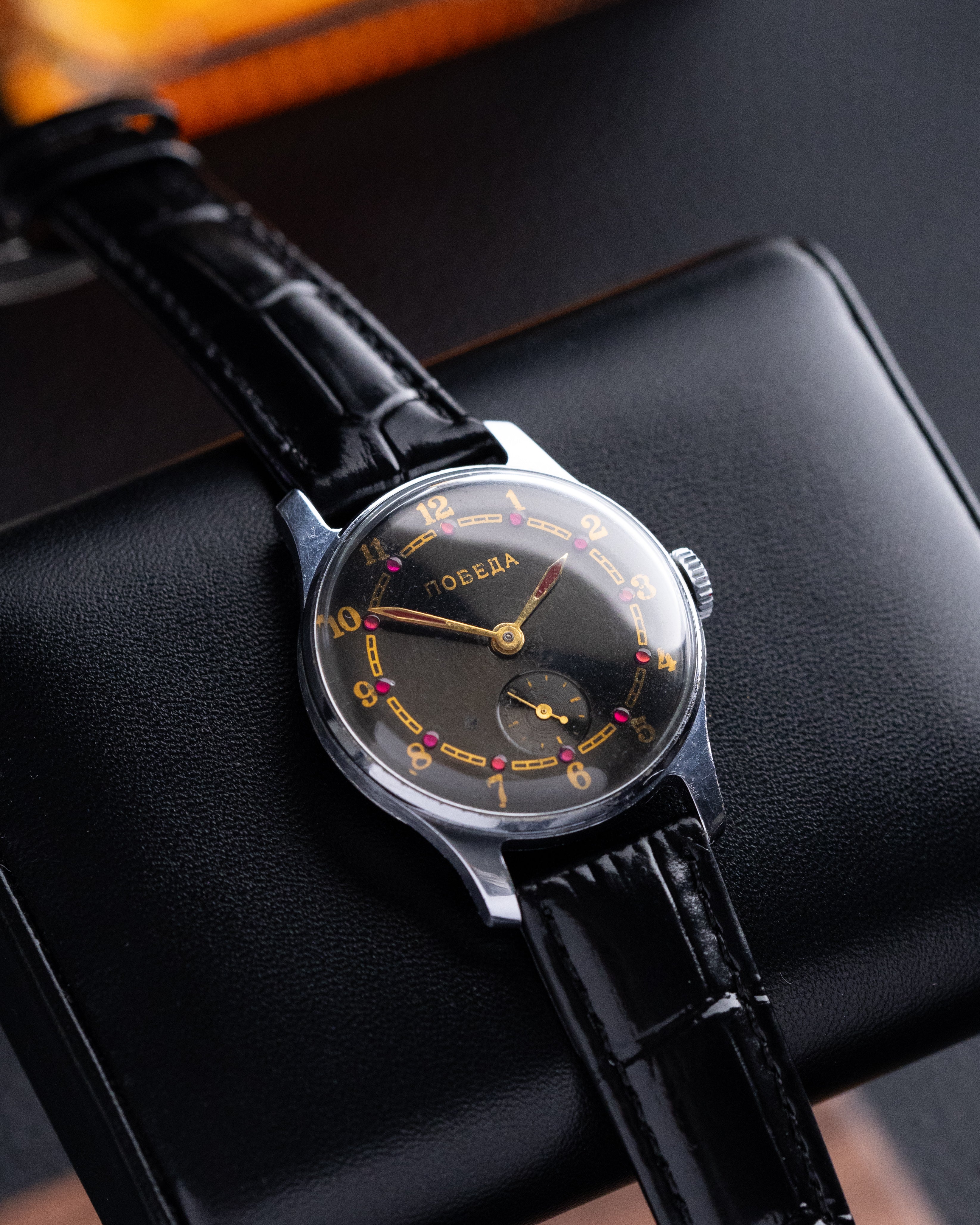 Vintage Soviet Watch "Pobeda" Rare Black Dial with Rubies - DuMarko