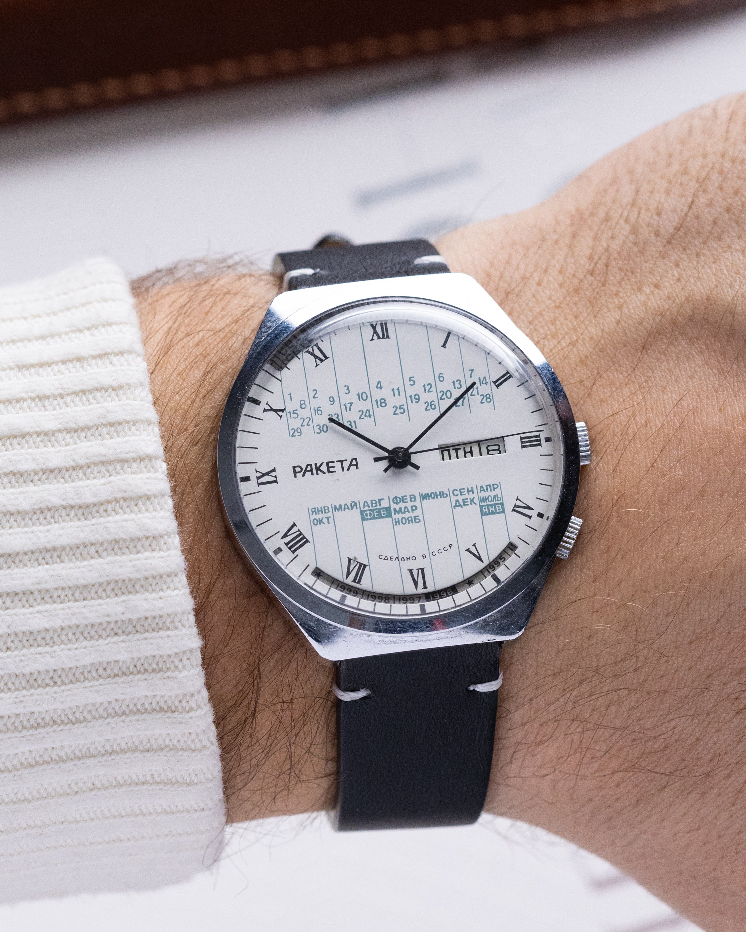 Vintage Soviet Watch Raketa Perpetual Calendar, Oversized case 40 mm - DuMarko