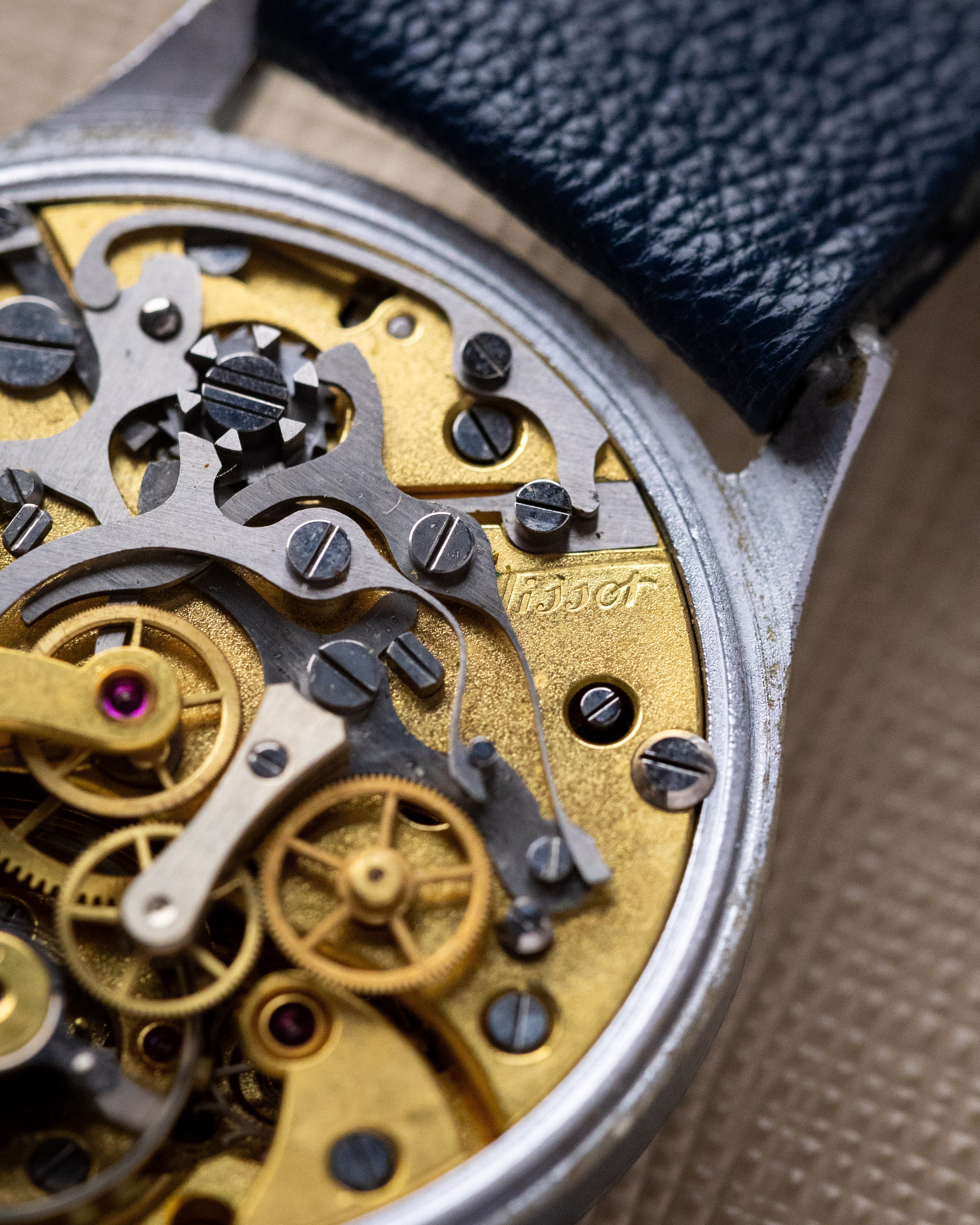 Vintage Tissot Monopusher Chronograph Cal. 15TL, Black Enamel Snail Dial, Telemeter Scale from 1930's - DuMarko
