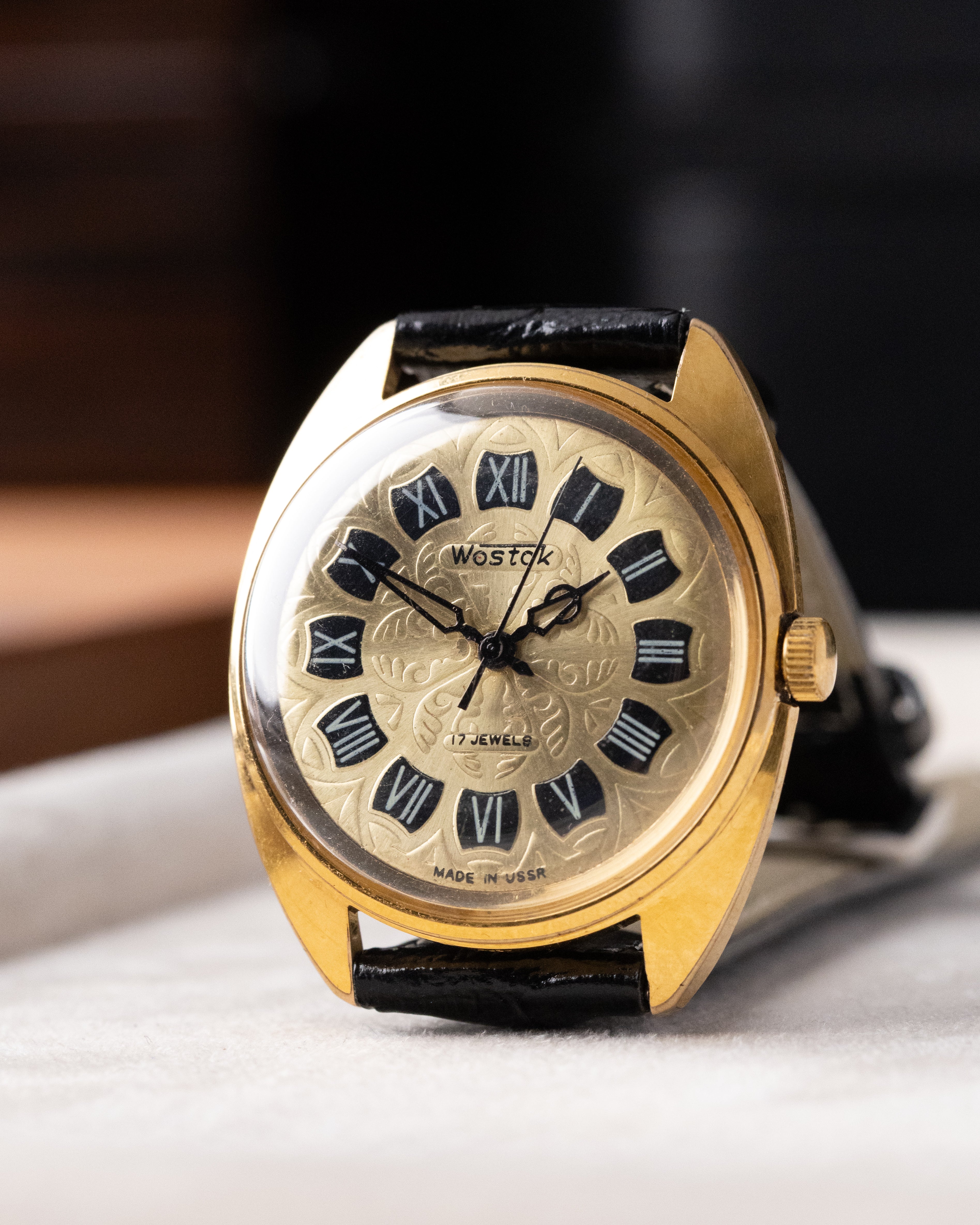 Vintage Vostok Soviet Watch Cal. 2409, Gold Guilloché Dial from 1970's - DuMarko