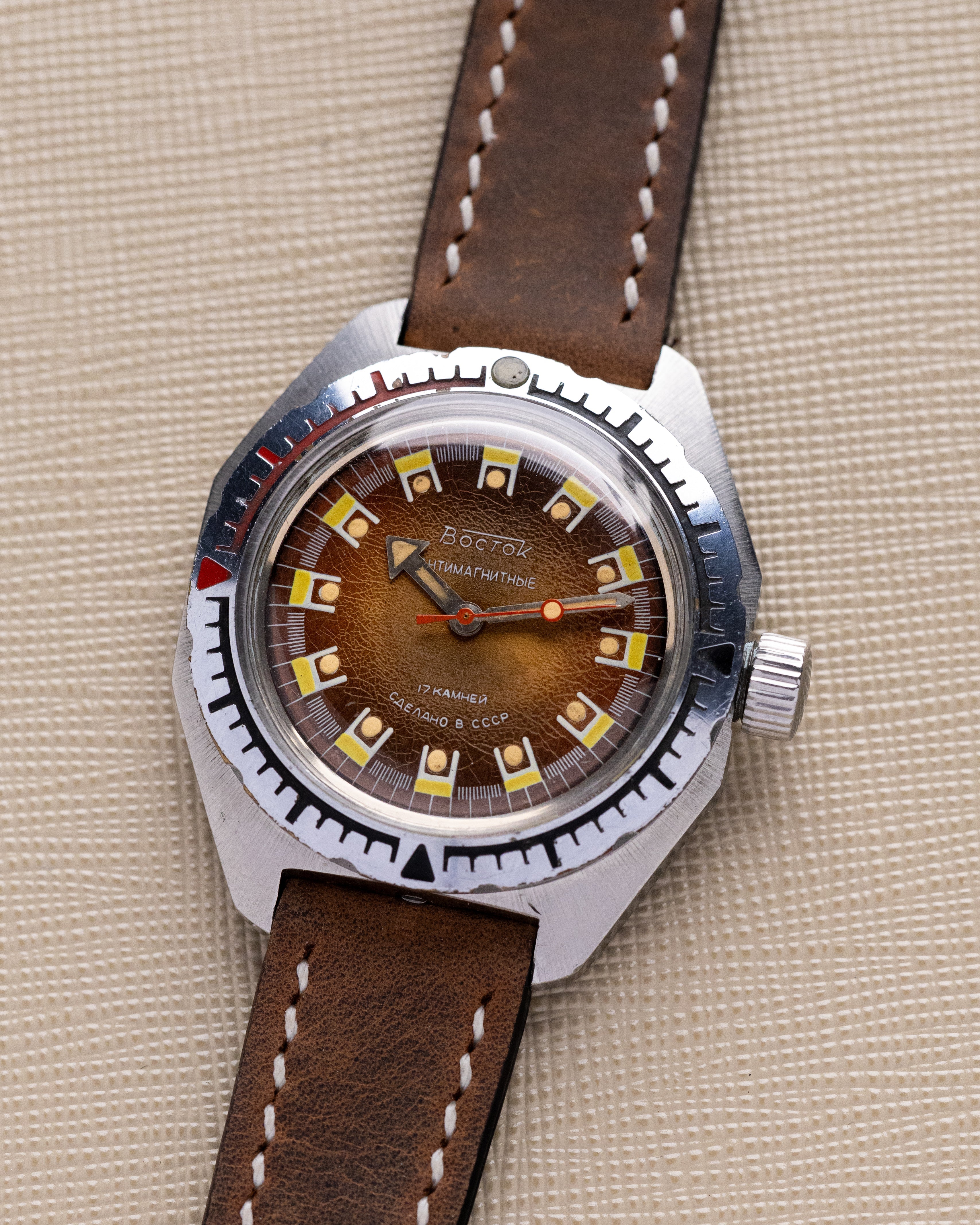 Vostok Amphibia Soviet watch, Rare Brown Craquelure Dial, Diver's USSR Military Watch - DuMarko