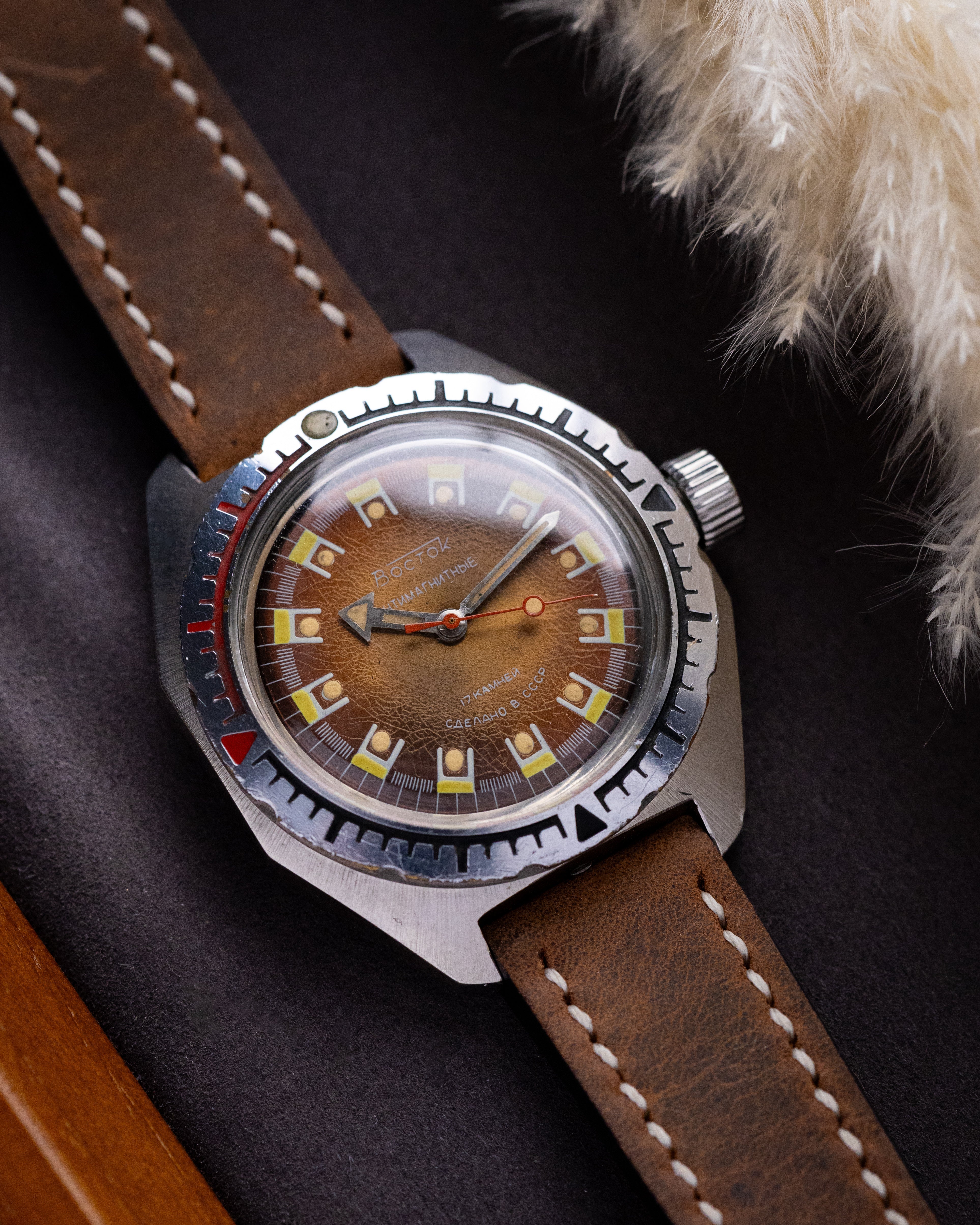 Vostok Amphibia Soviet watch, Rare Brown Craquelure Dial, Diver's USSR Military Watch - DuMarko