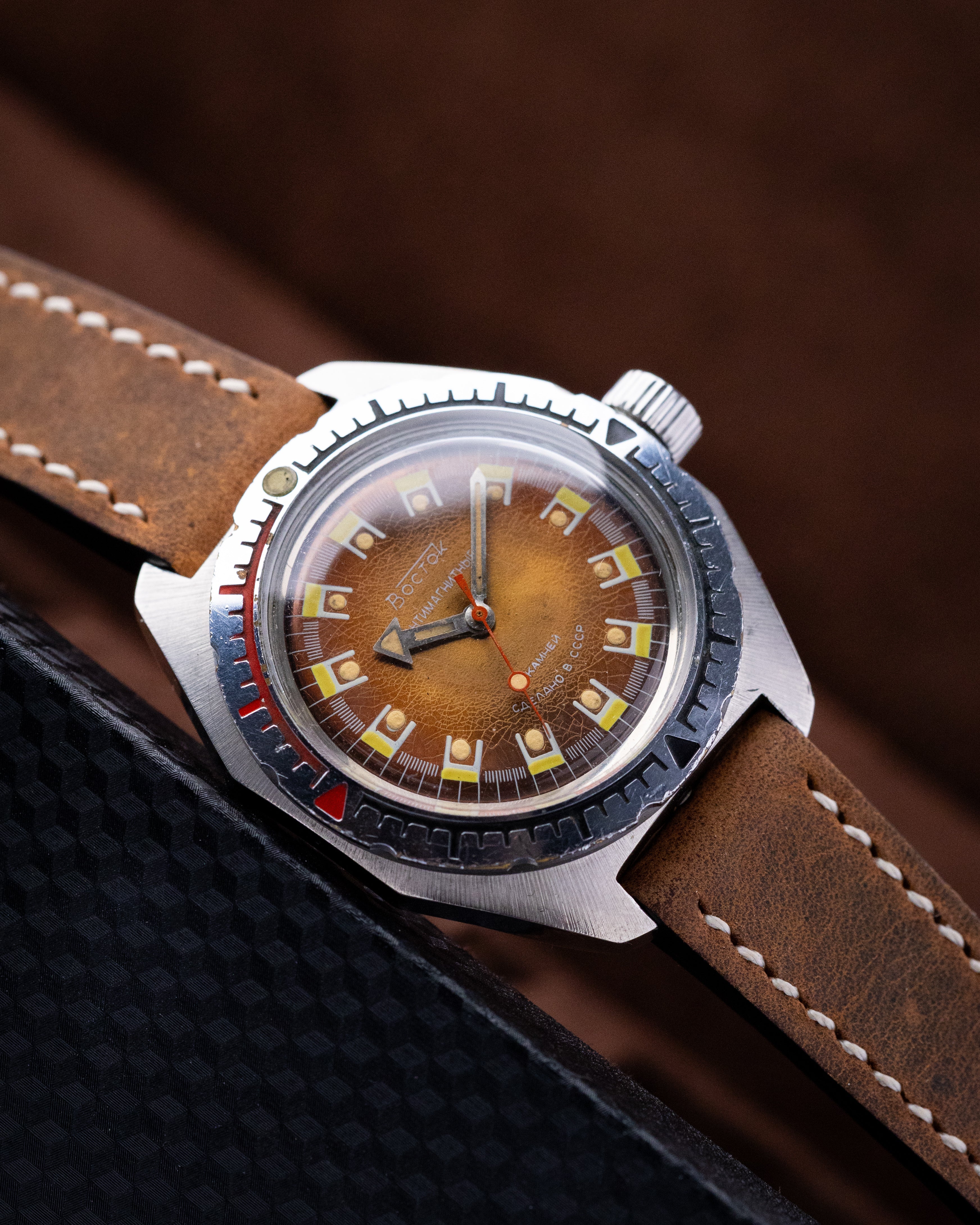 Vostok Amphibia Soviet watch, Rare Brown Craquelure Dial, Diver's USSR Military Watch - DuMarko