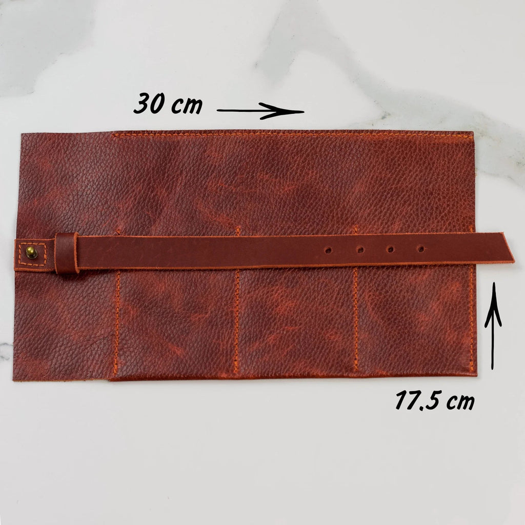 Brown Leather Watch Roll Case for 3 Watches, Handmade Watch Organizer with Closing Strap - VintageDuMarko