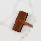 Brown Roll Watch Case for 3 Watches - Leather Watch Organizer with Closing Strap - VintageDuMarko