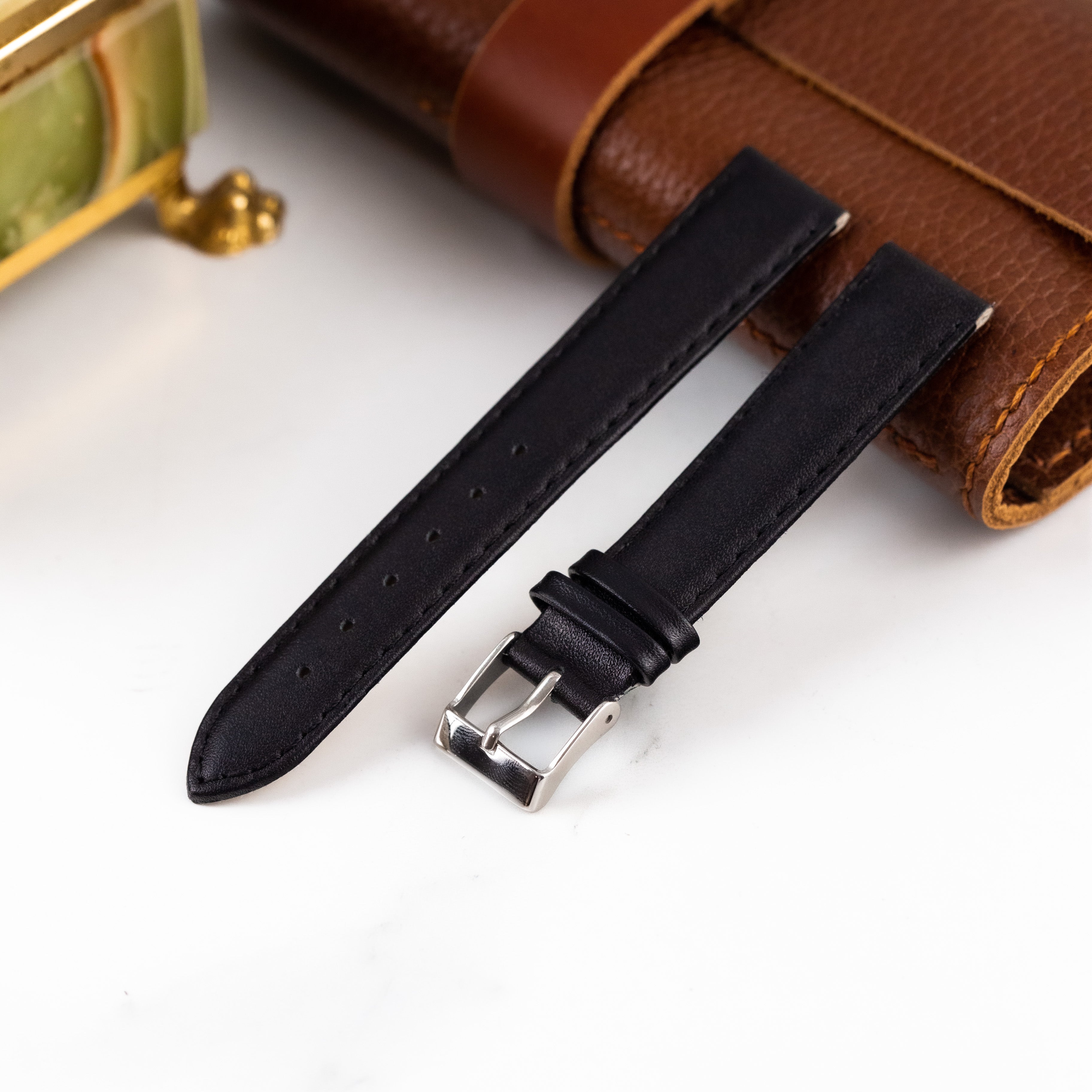 Classic Black Leather Watch Strap, Thin Watch Strap - VintageDuMarko