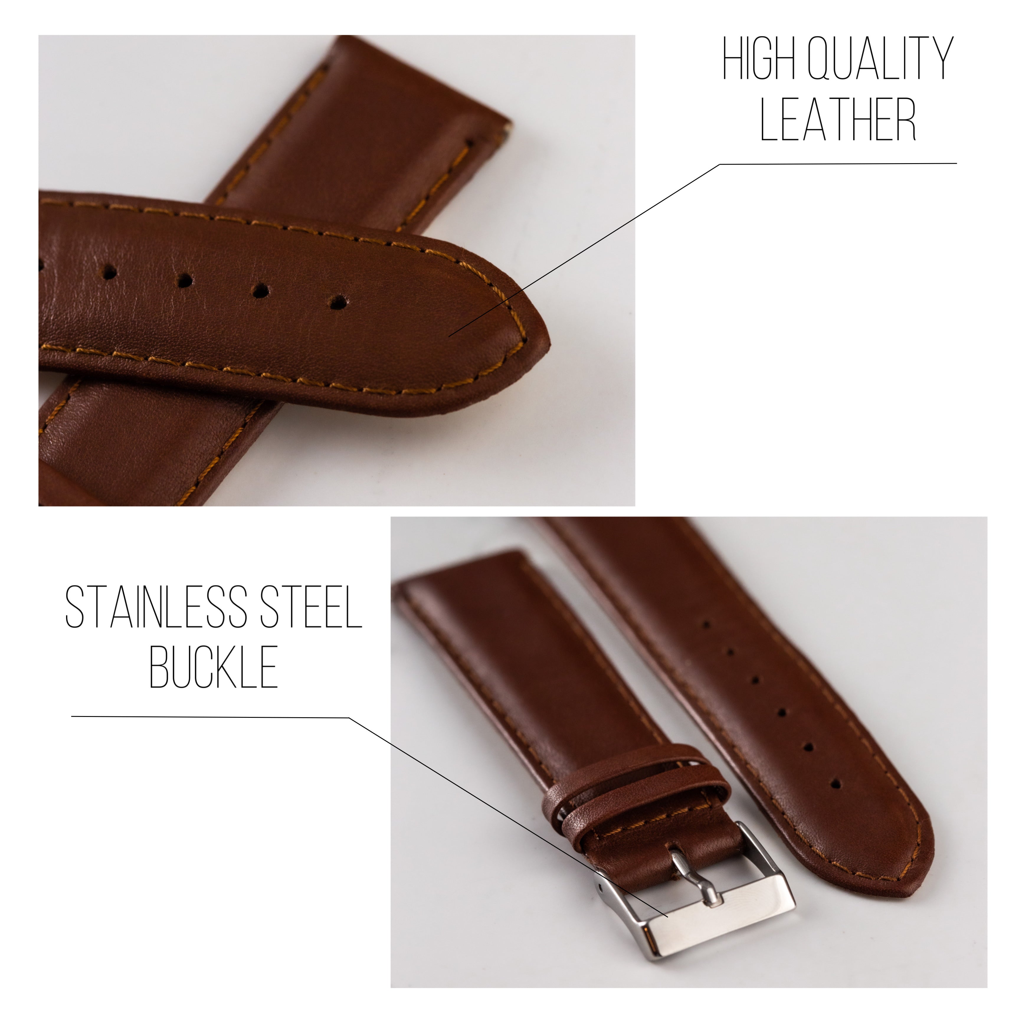 Classic Brown Leather Watch Strap, Thin Watch Strap - VintageDuMarko