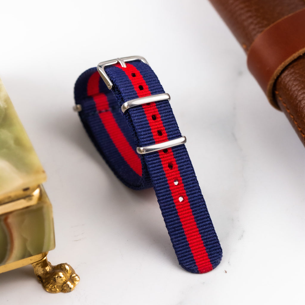 Dark Blue with Red Watch Strap - Nylon NATO Watch Strap for Any Watches - VintageDuMarko