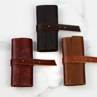 Dark Brown Leather Watch Roll Case for 3 Watches - Handmade Watch Organizer with Closing Strap - VintageDuMarko