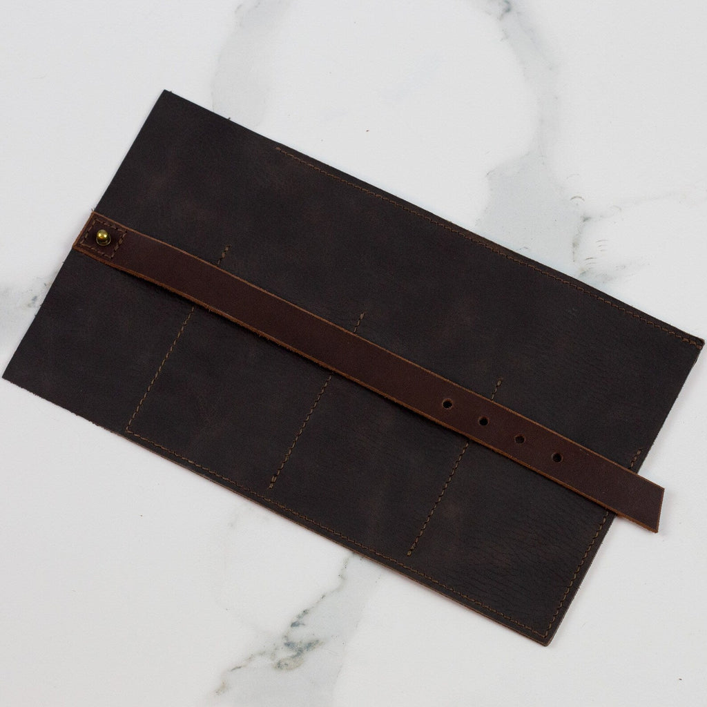Dark Brown Leather Watch Roll Case for 3 Watches - Handmade Watch Organizer with Closing Strap - VintageDuMarko