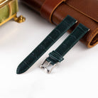 Green Embossed Leather Watch Strap, Slim Watch Strap - VintageDuMarko