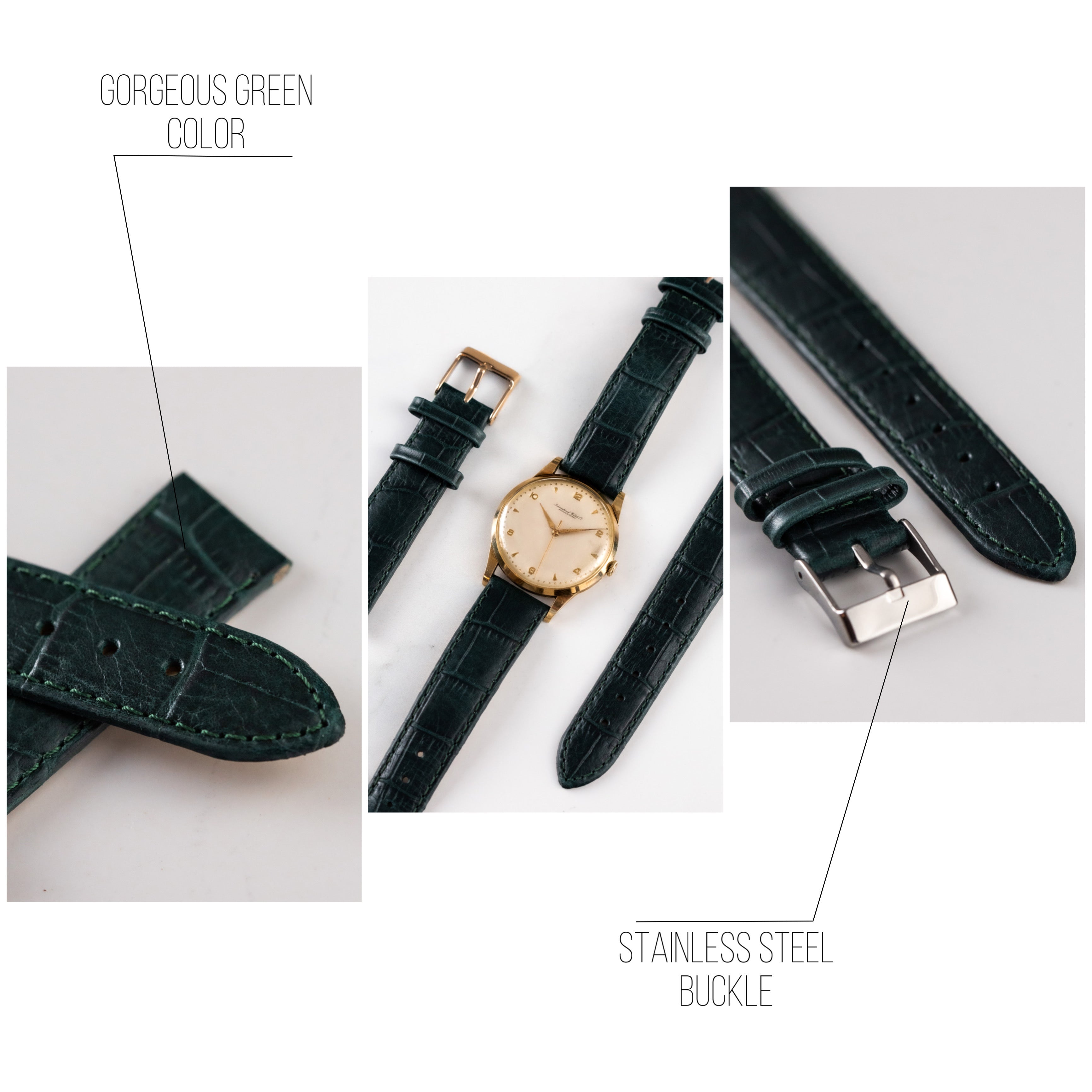 Green Embossed Leather Watch Strap, Slim Watch Strap - VintageDuMarko