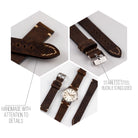 Handmade Dark Brown Leather Watch Strap with White Thread - VintageDuMarko