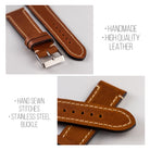 Handmade Light Brown Leather Watch Strap with White Thread - VintageDuMarko