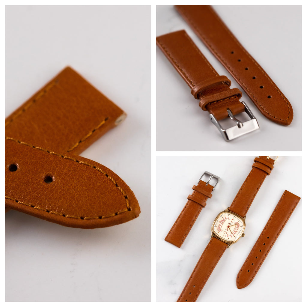 Light Brown Leather Watch Strap, Orange Strap - VintageDuMarko