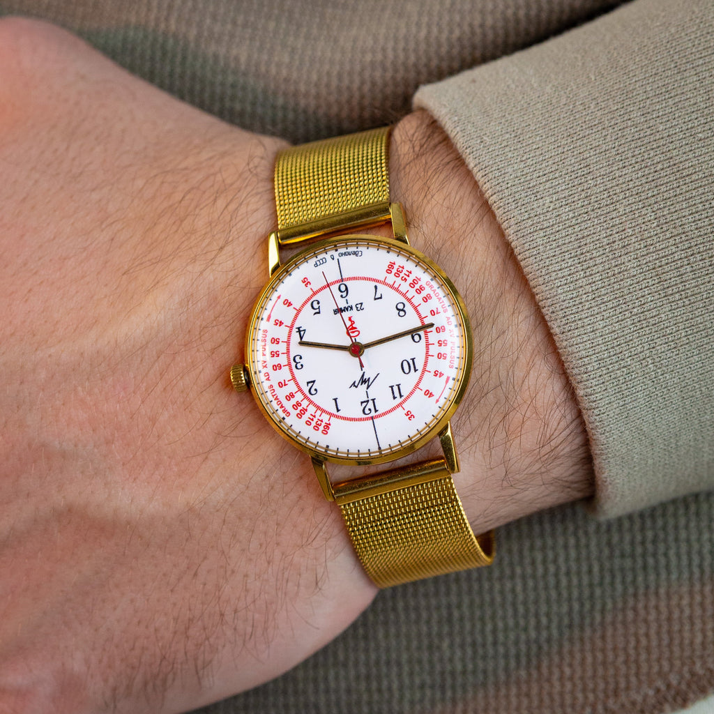 Medical Pulsometer Gold Watch «Luch» - Medical Watch with Pulsometer - VintageDuMarko