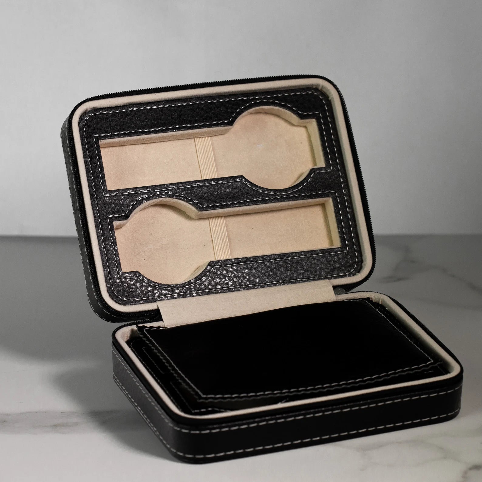 Luxury 4 Slots Watch Roll Travel Box Genuine Leather Watch Display Case  Storage